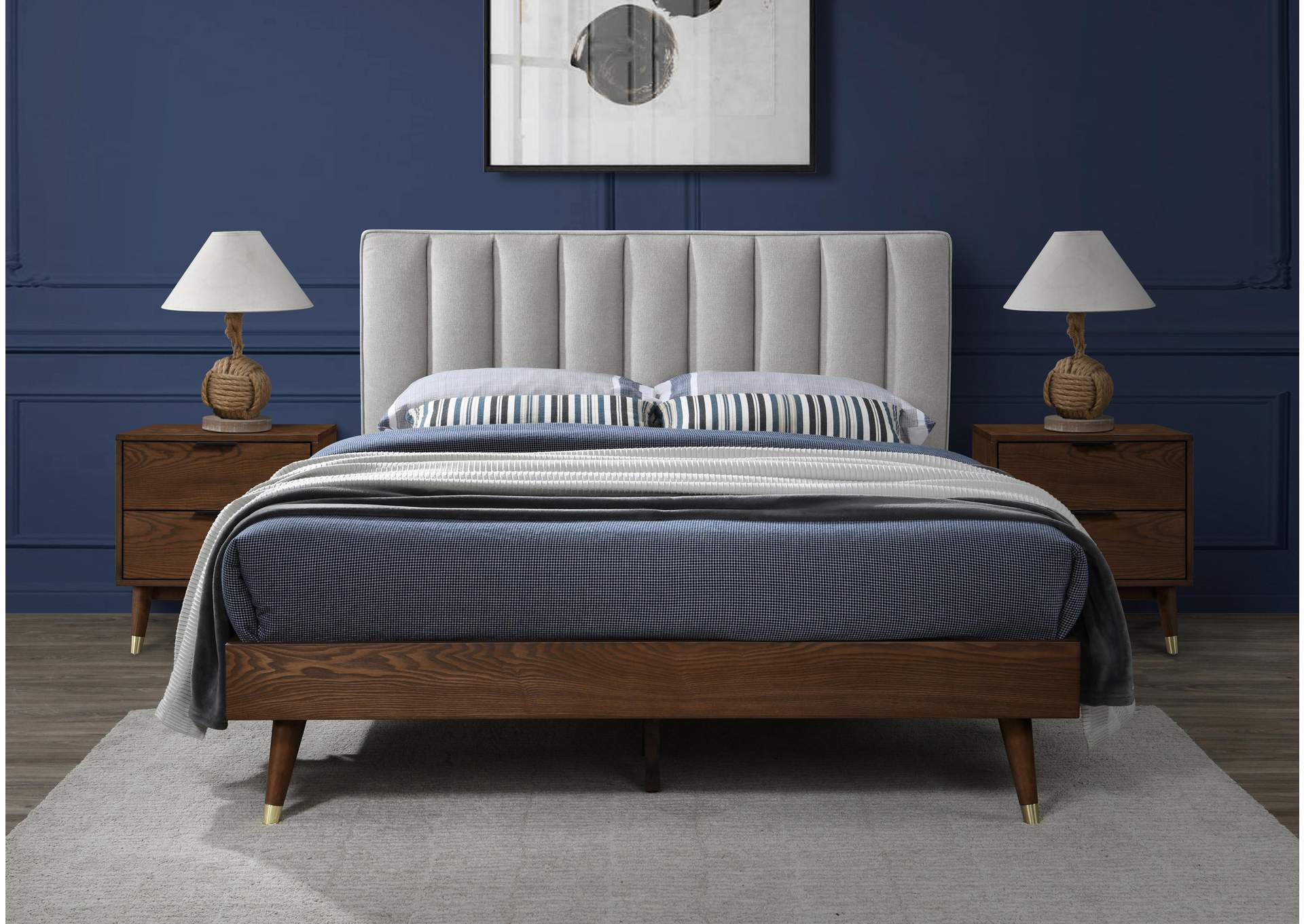 Vance Beige Linen Textured Fabric King Bed (3 Boxes),Meridian Furniture