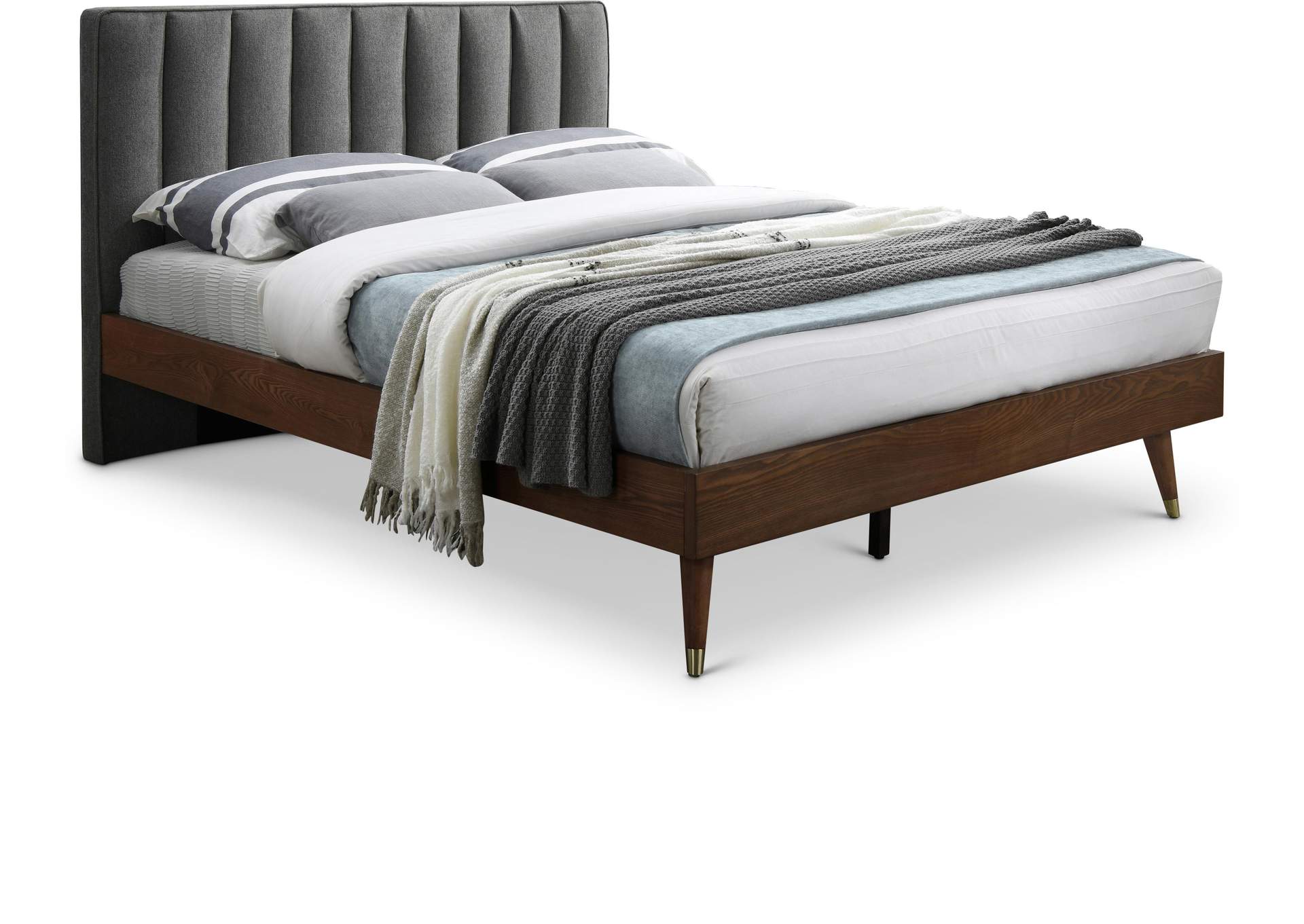 Vance Grey Linen Textured Fabric King Bed (3 Boxes),Meridian Furniture