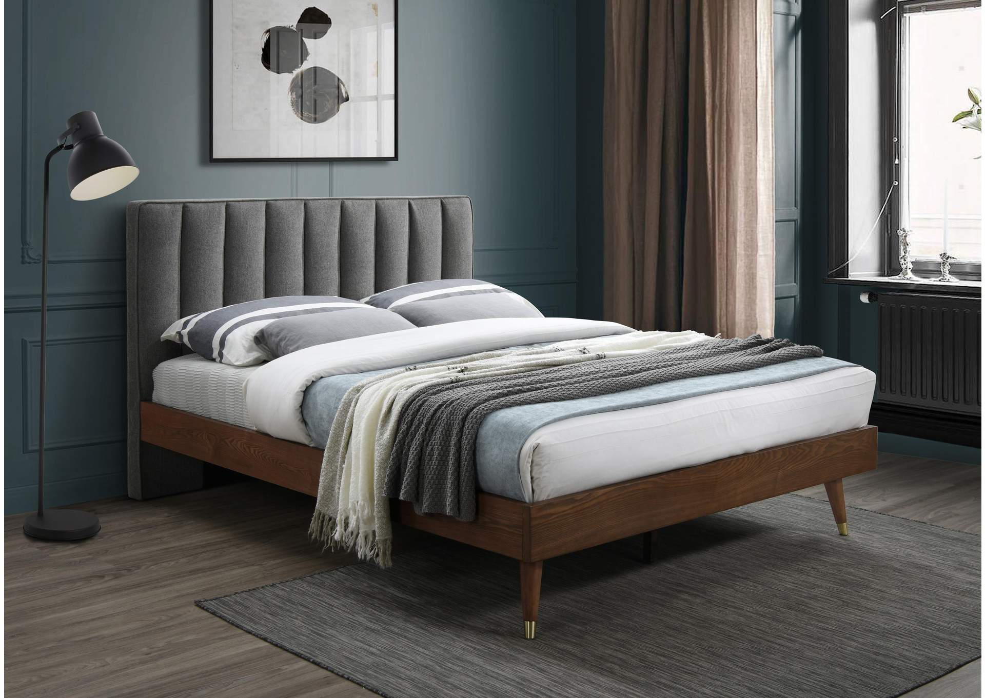 Vance Grey Linen Textured Fabric King Bed (3 Boxes),Meridian Furniture