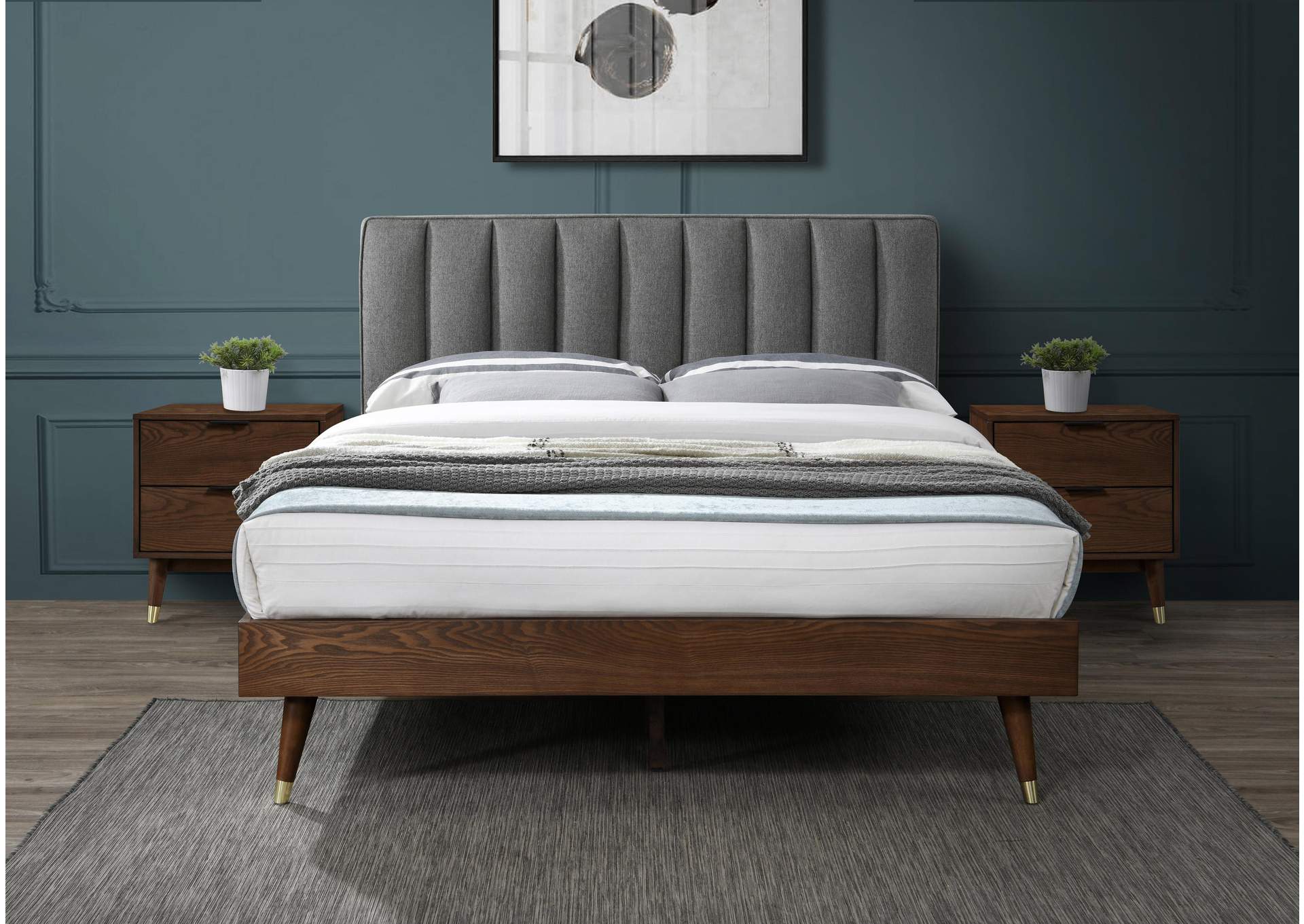 Vance Grey Linen Textured Fabric King Bed (3 Boxes),Meridian Furniture