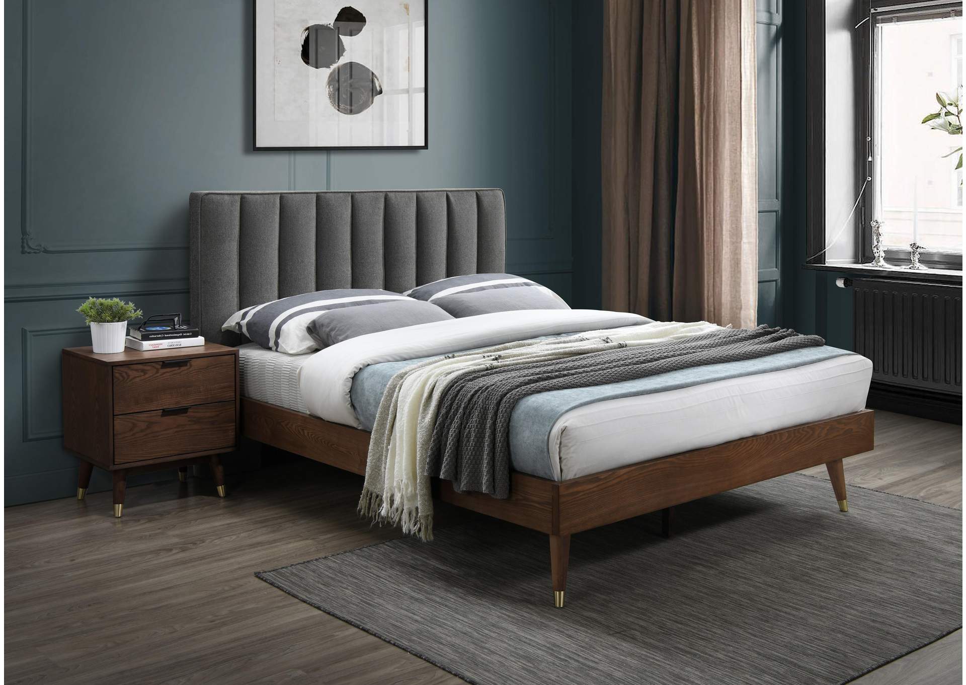 Vance Grey Linen Textured Fabric King Bed (3 Boxes),Meridian Furniture