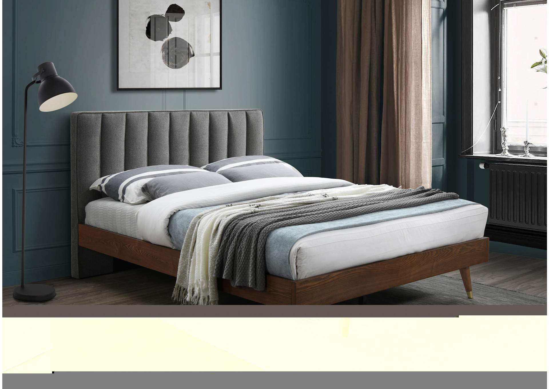 Vance Grey Linen Textured Fabric Queen Bed (3 Boxes),Meridian Furniture
