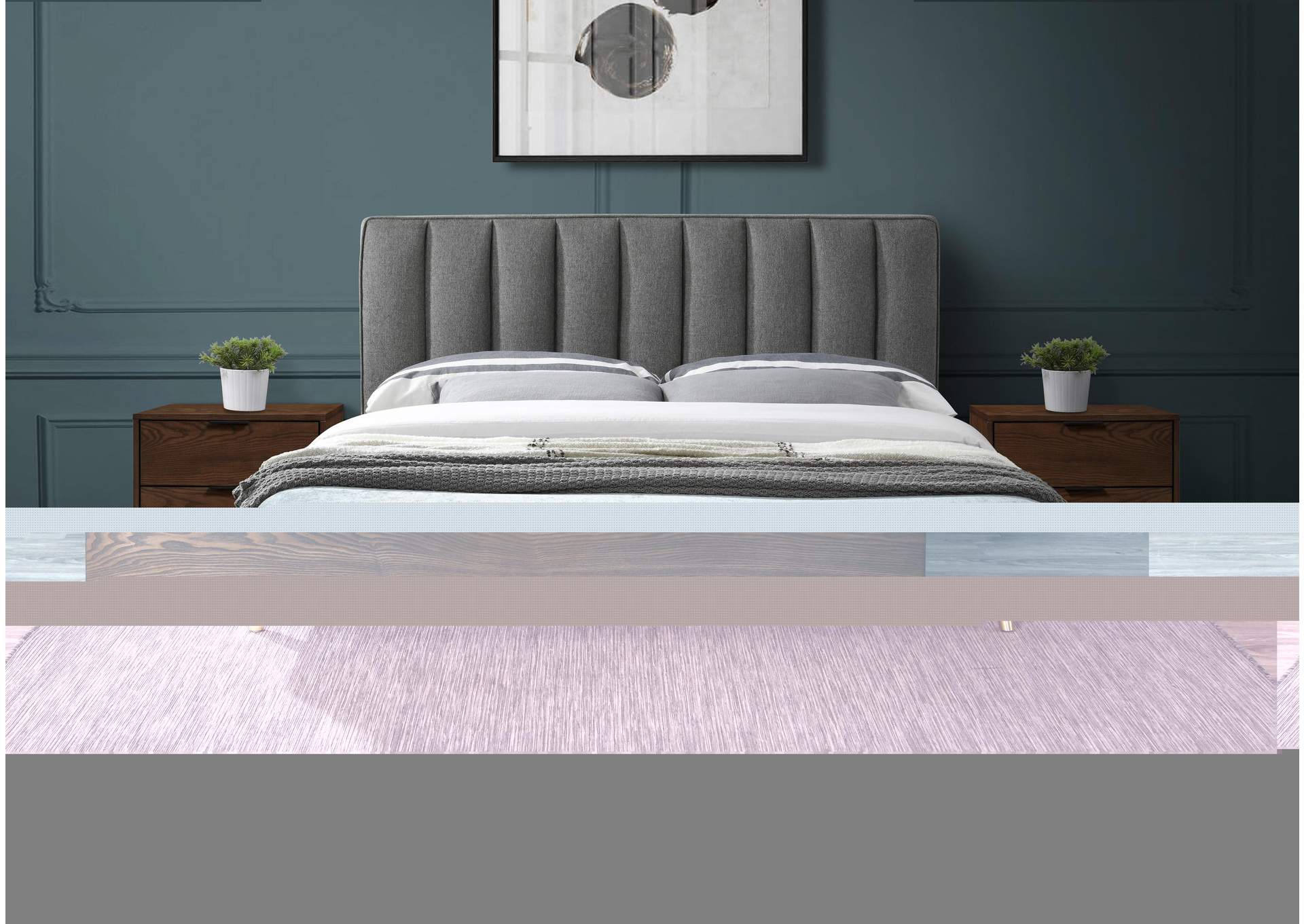 Vance Grey Linen Textured Fabric Queen Bed (3 Boxes),Meridian Furniture