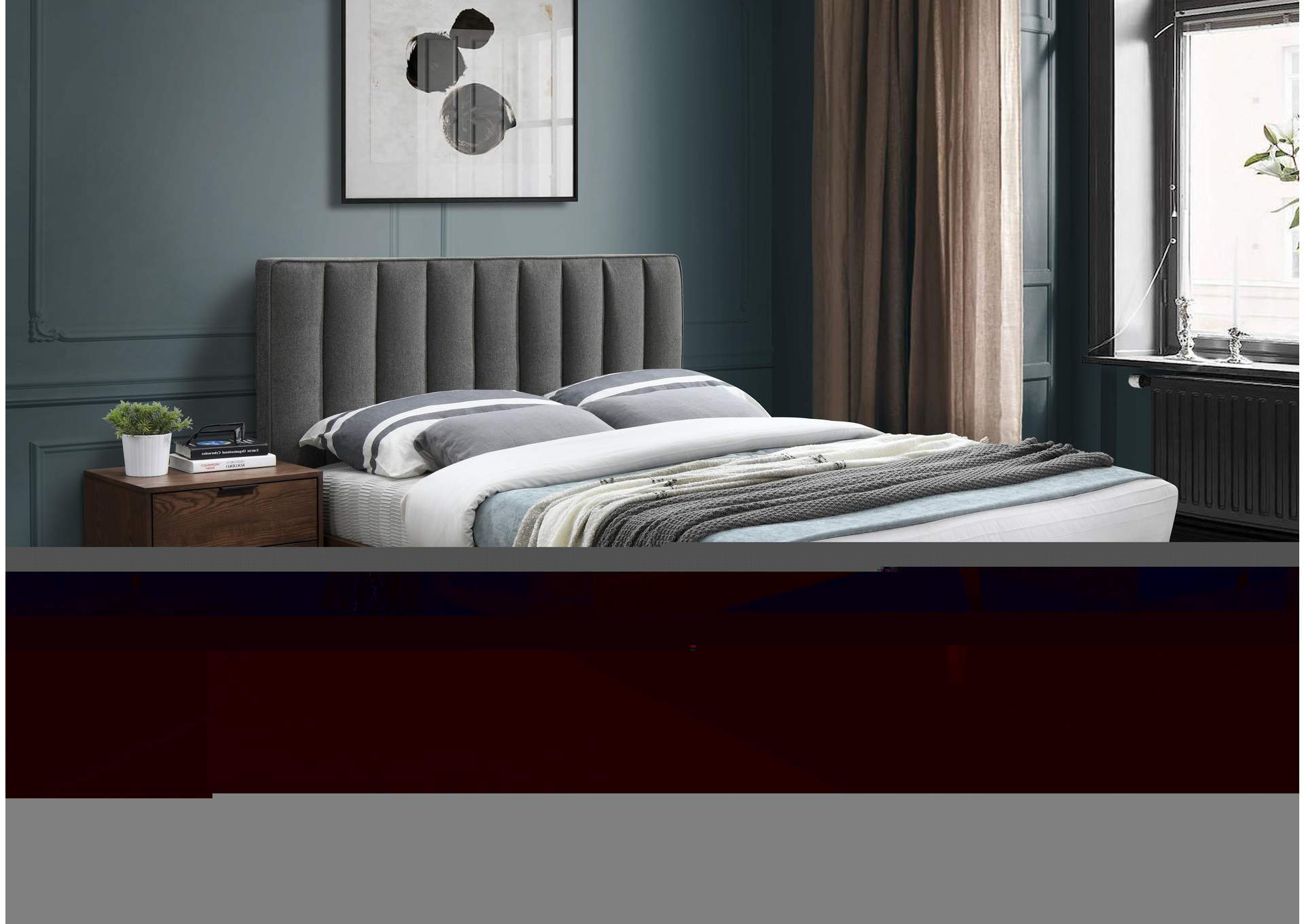 Vance Grey Linen Textured Fabric Queen Bed (3 Boxes),Meridian Furniture