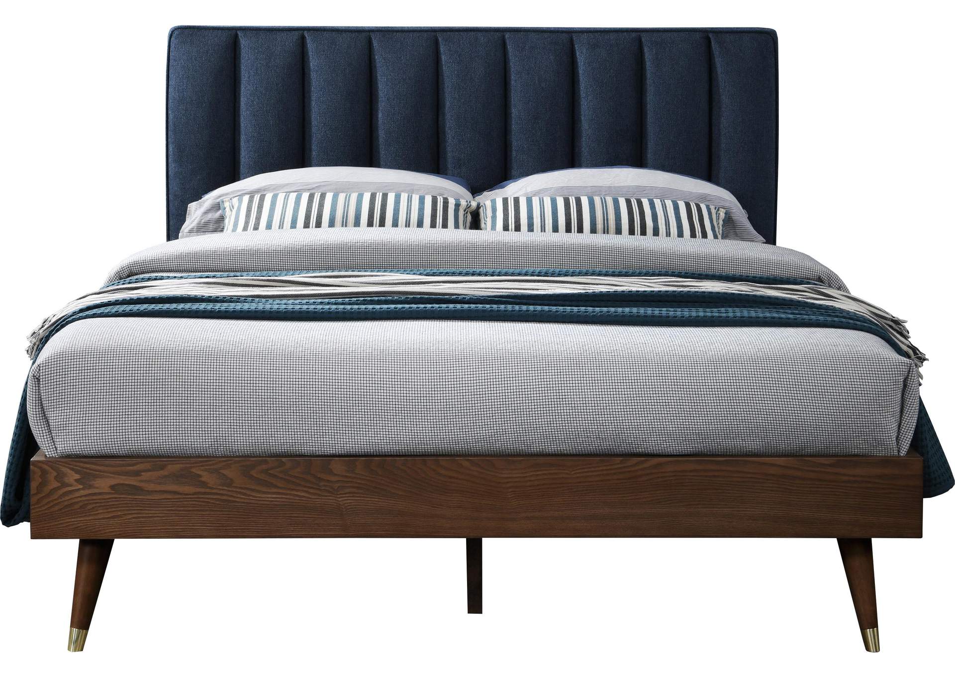 Vance Navy Linen Textured Fabric King Bed (3 Boxes),Meridian Furniture