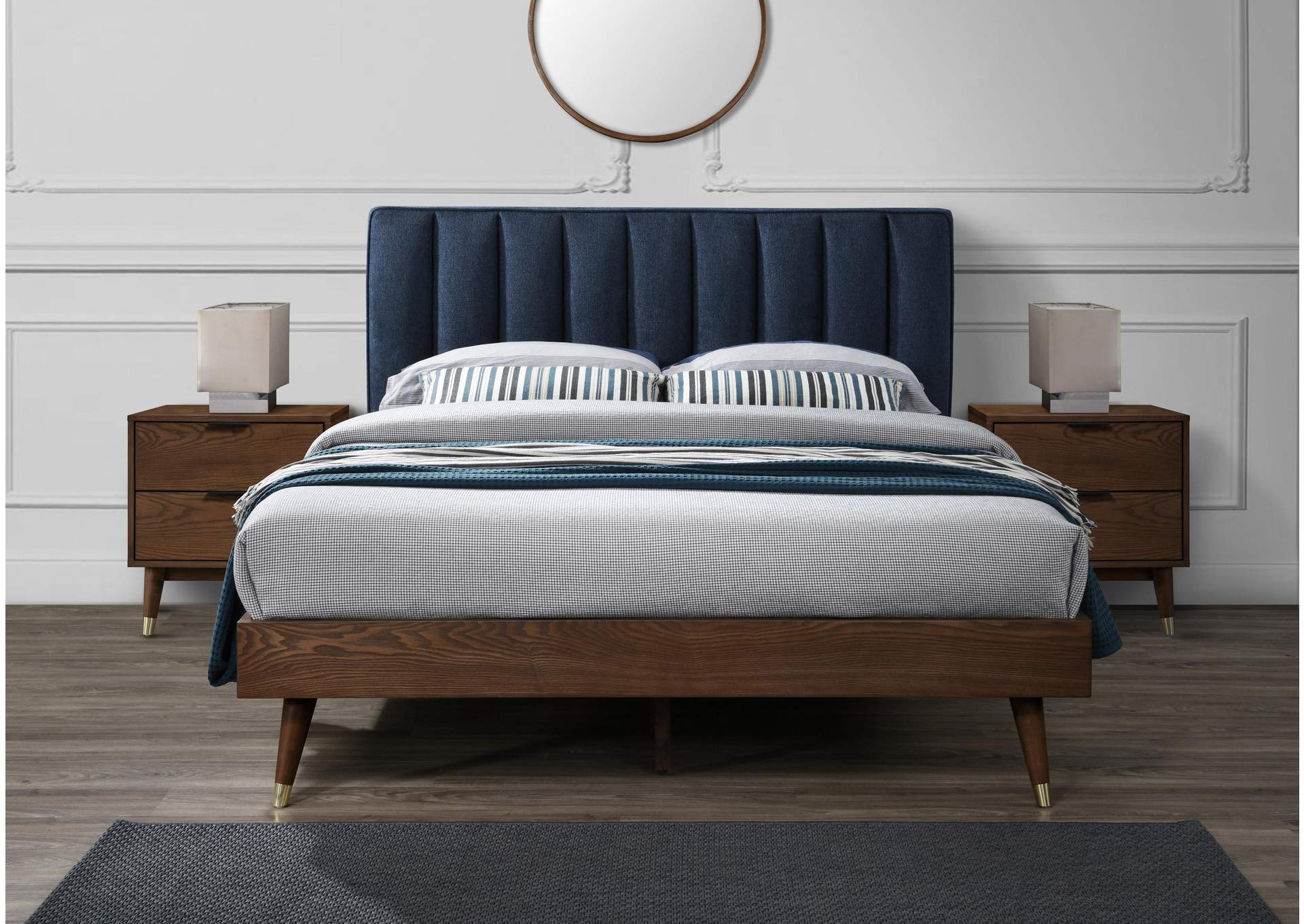 Vance Navy Linen Textured Fabric King Bed (3 Boxes),Meridian Furniture