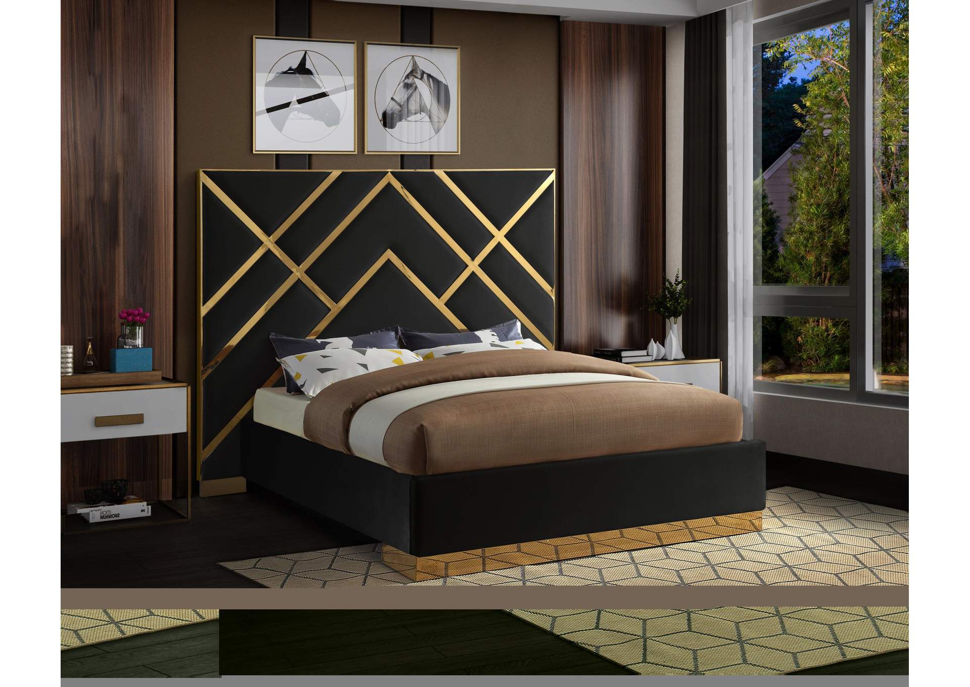 Vector Black Velvet King Bed,Meridian Furniture