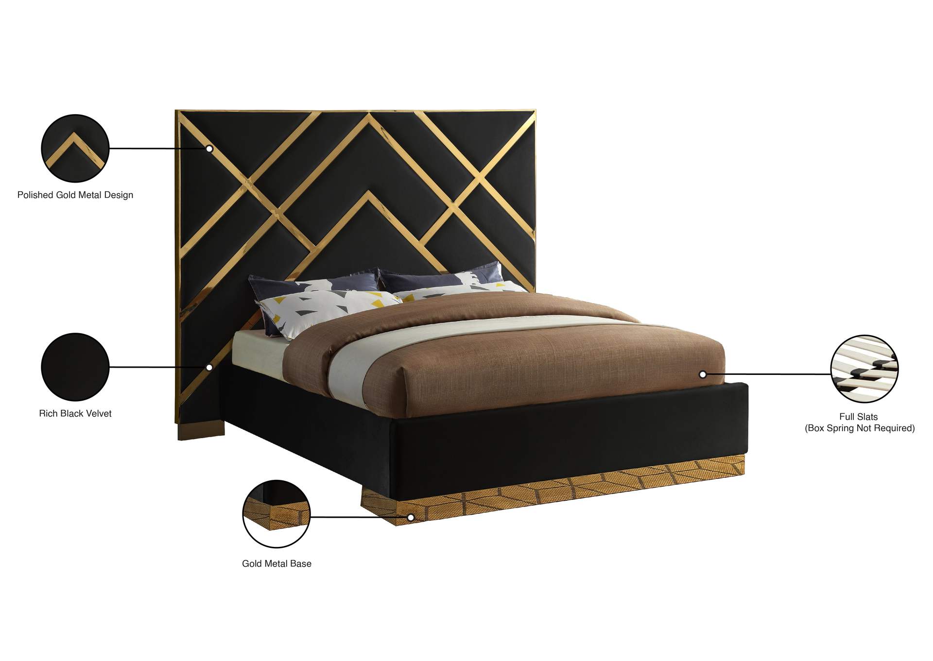 Vector Black Velvet Queen Bed,Meridian Furniture