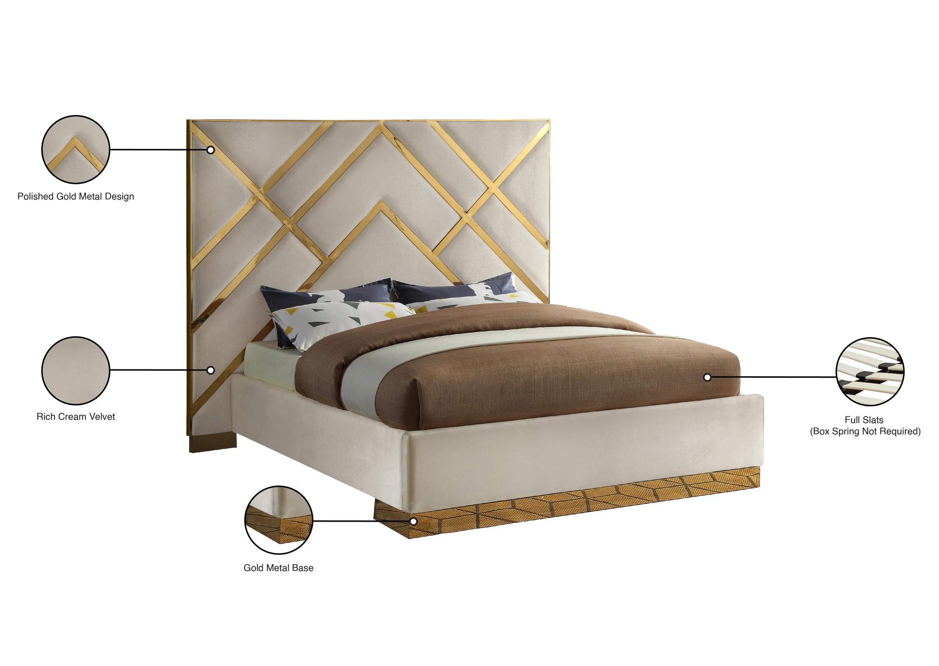 Vector Cream Velvet King Bed,Meridian Furniture