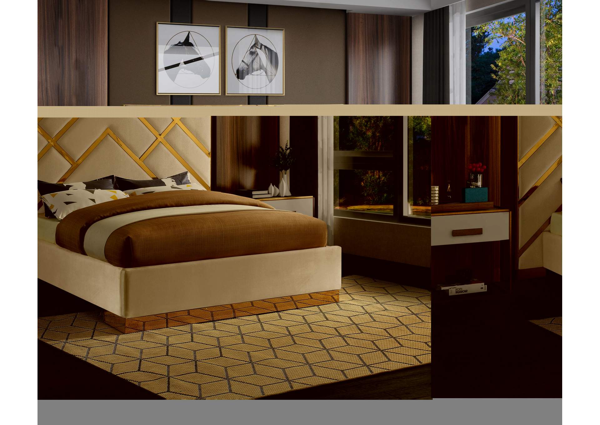 Vector Cream Velvet King Bed,Meridian Furniture