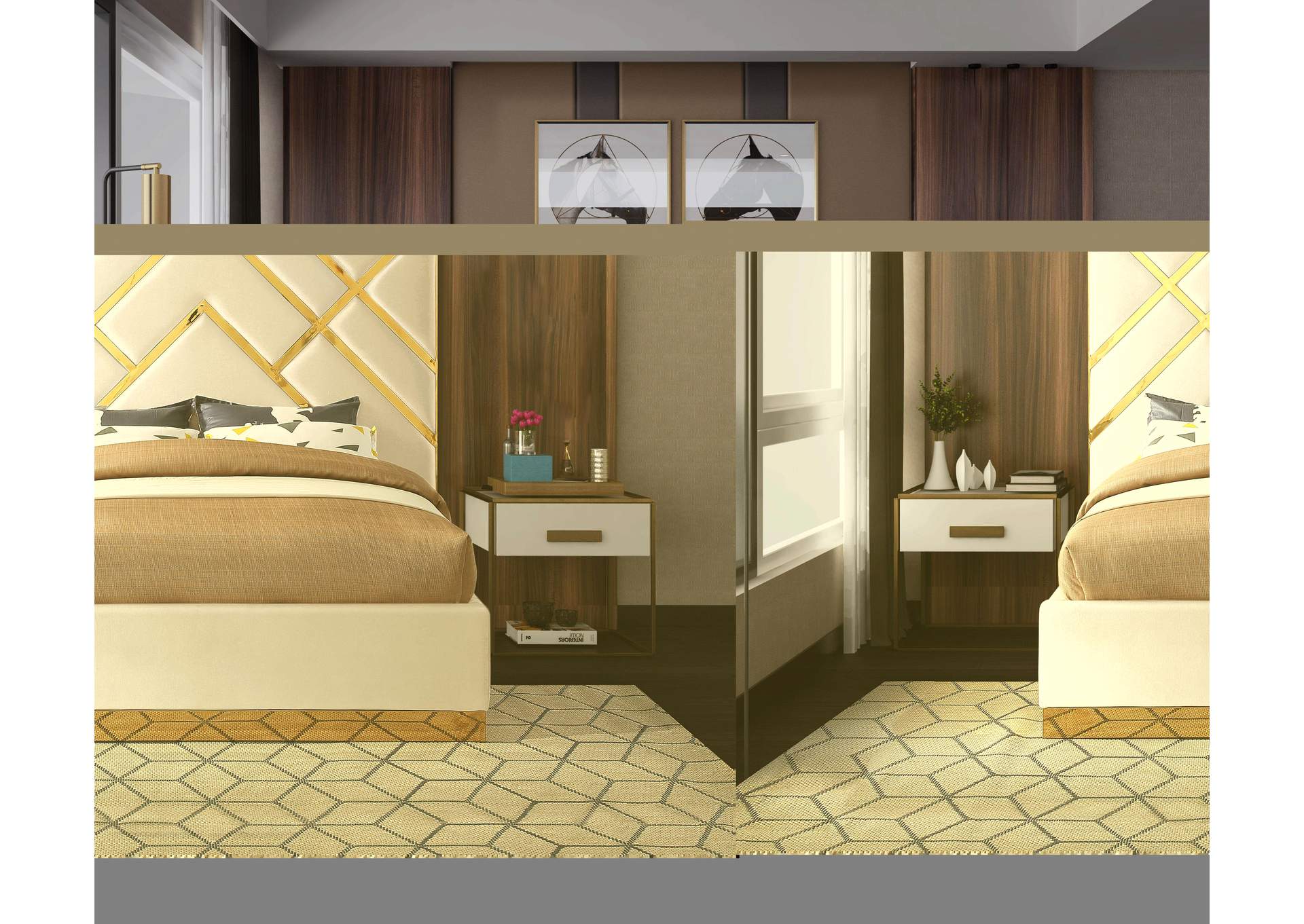Vector Cream Velvet King Bed,Meridian Furniture