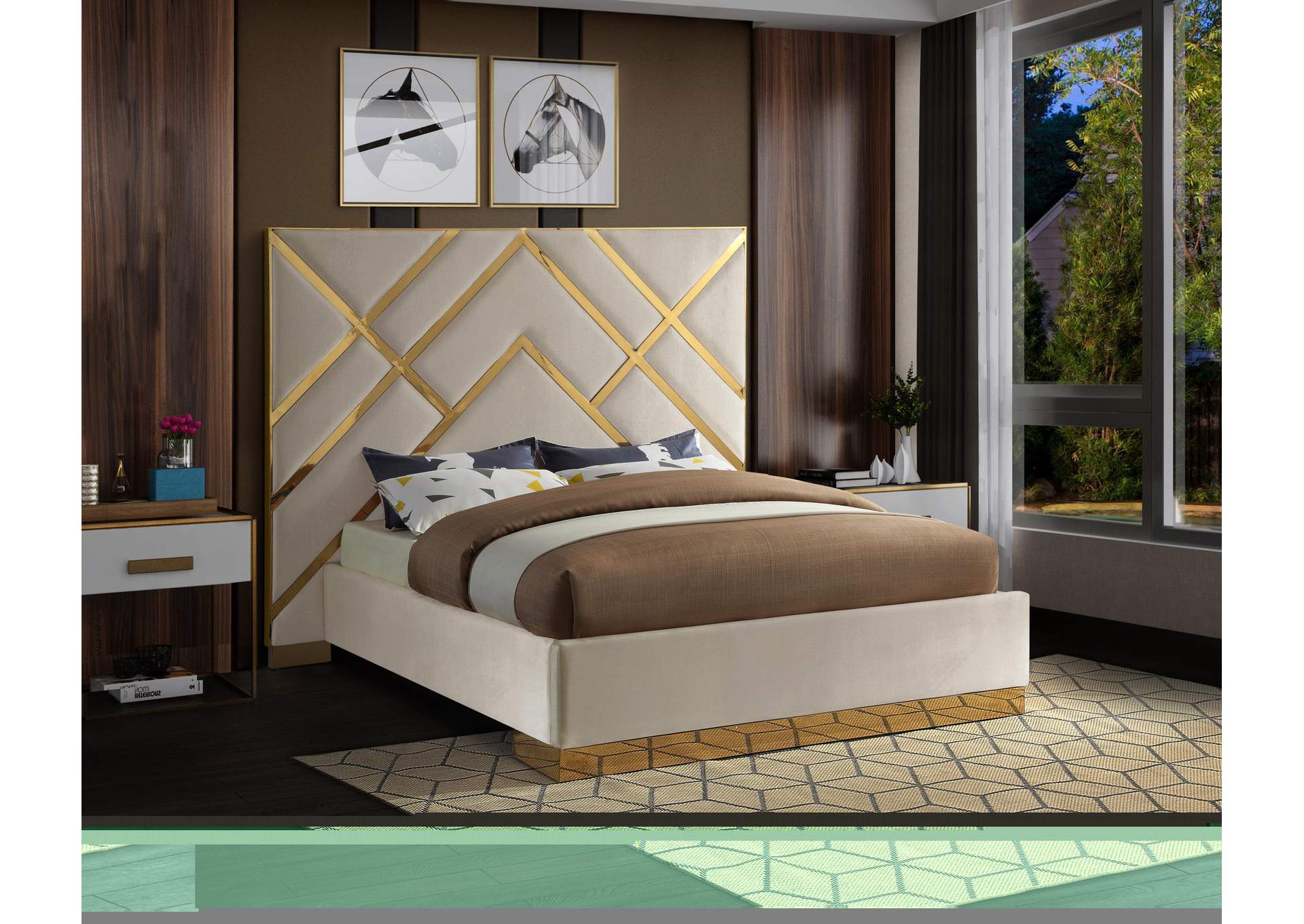 Vector Cream Velvet Queen Bed,Meridian Furniture