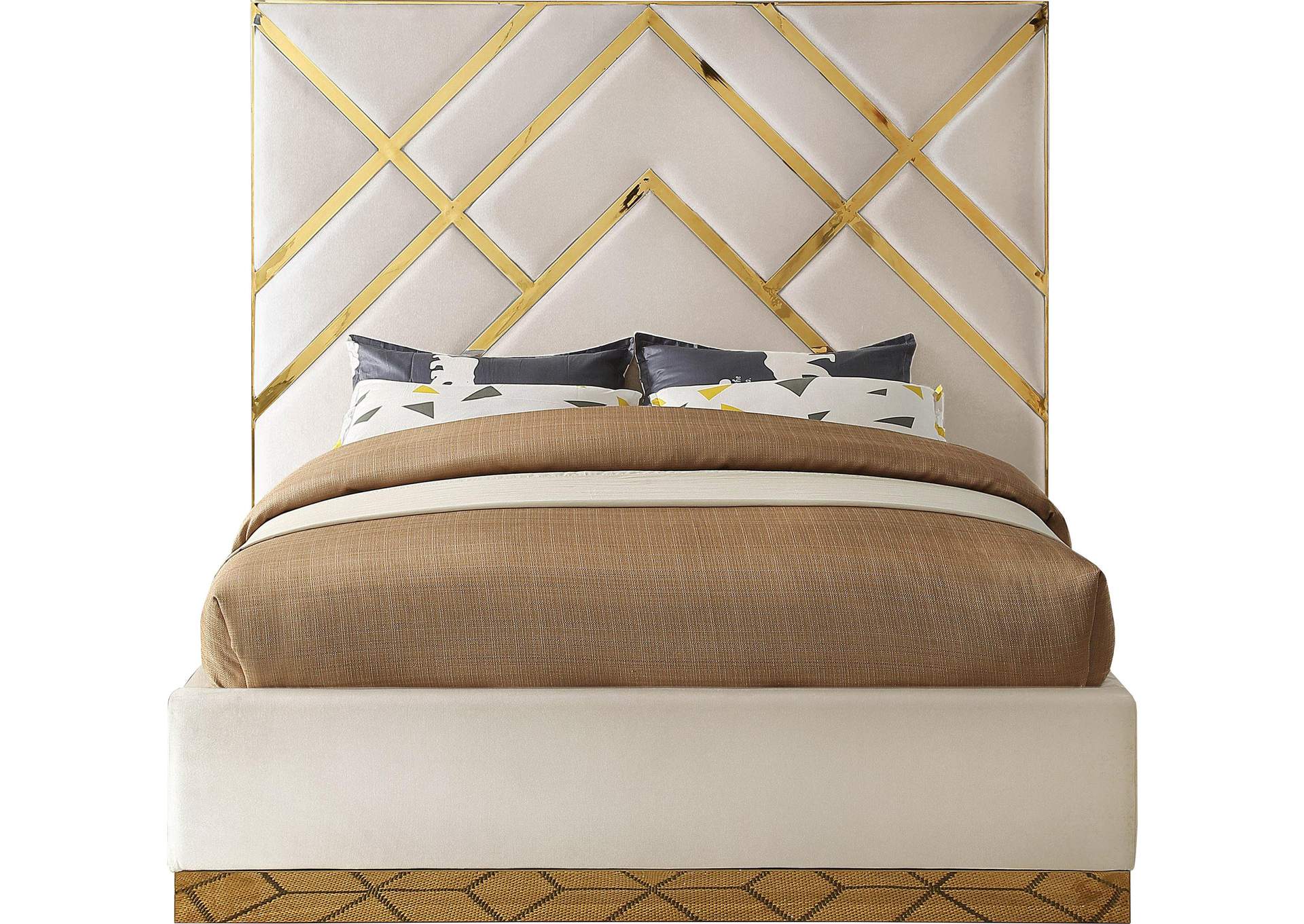 Vector Cream Velvet Queen Bed,Meridian Furniture