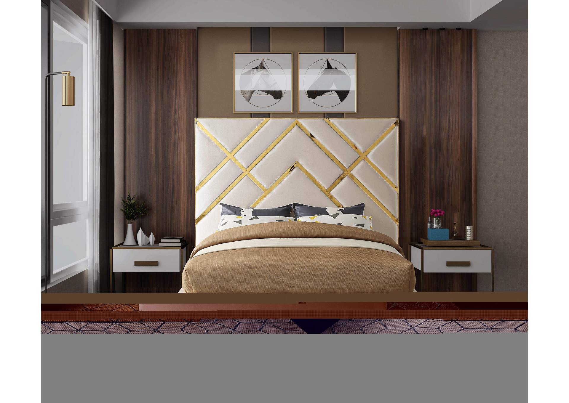 Vector Cream Velvet Queen Bed,Meridian Furniture