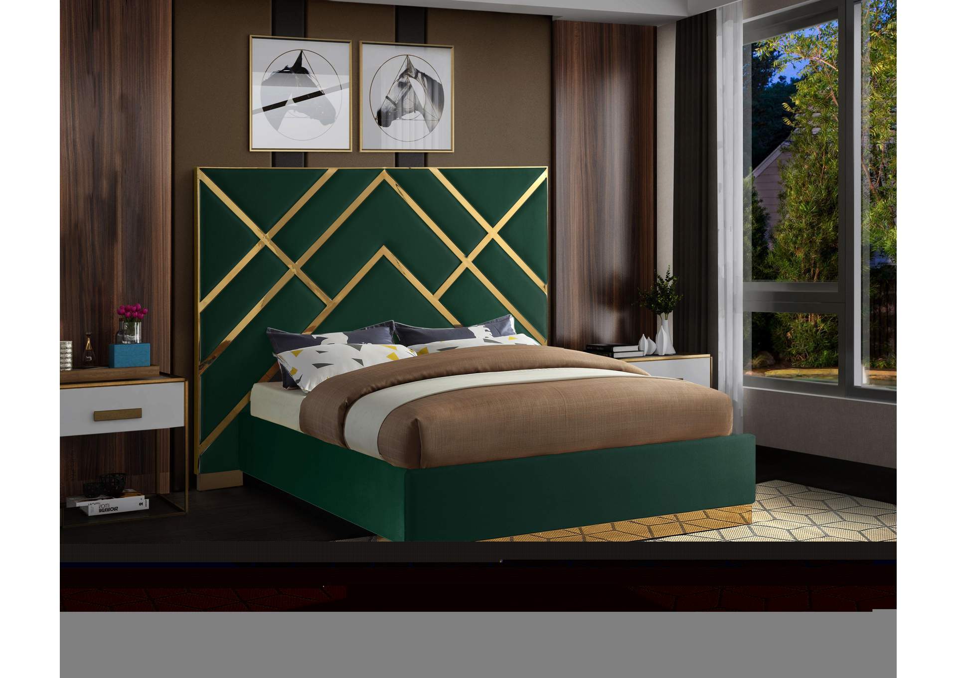 Vector Green Velvet King Bed,Meridian Furniture