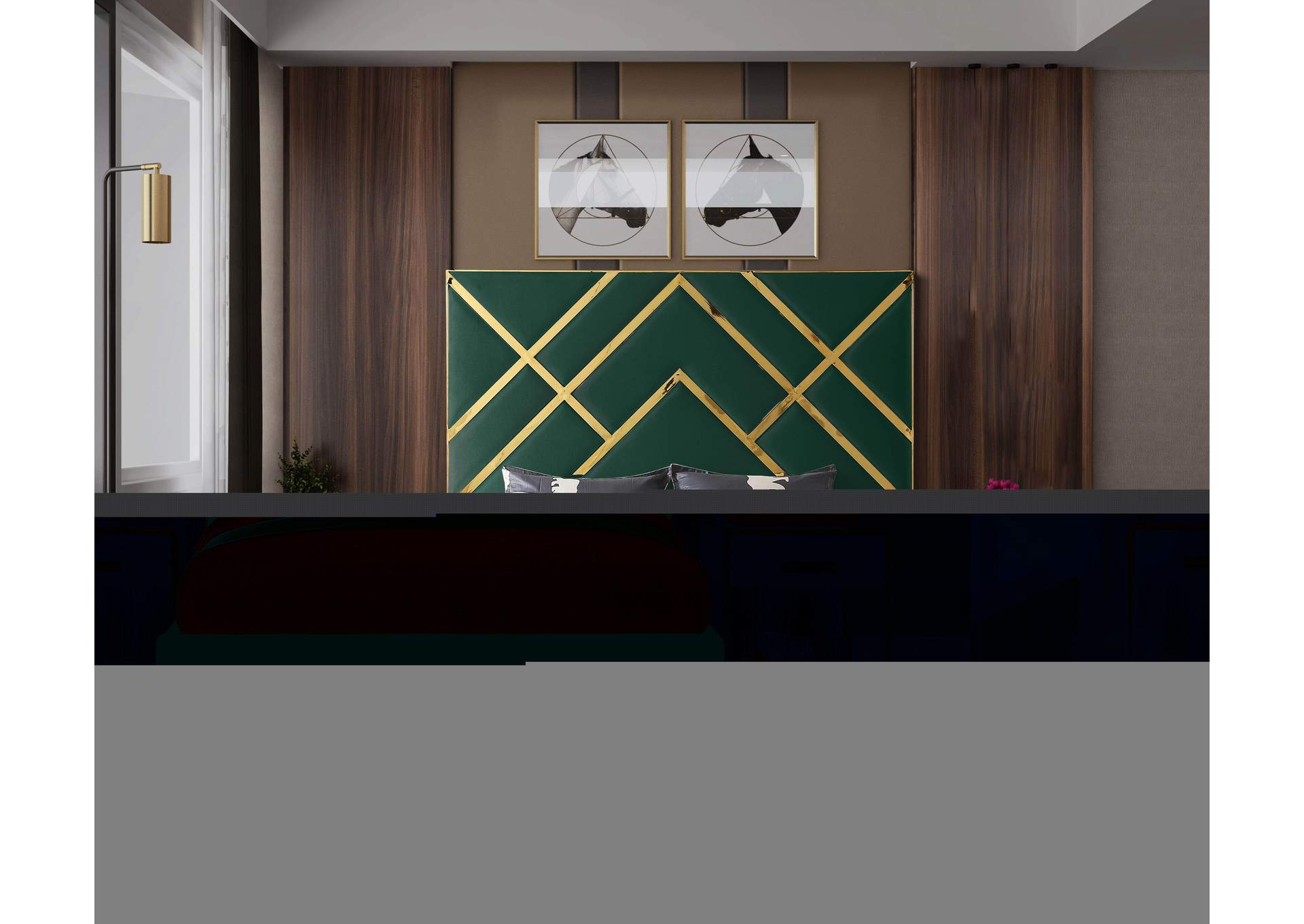 Vector Green Velvet King Bed,Meridian Furniture