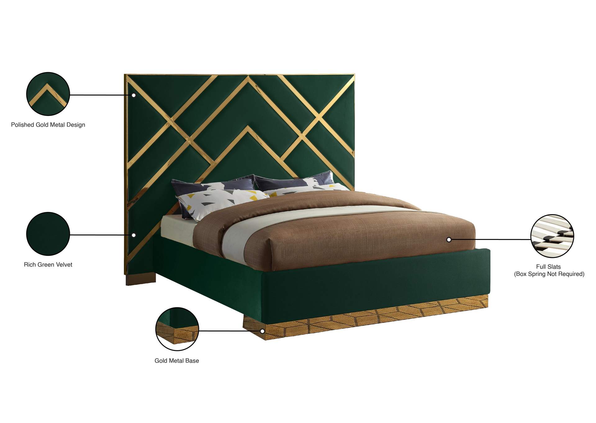 Vector Green Velvet Queen Bed,Meridian Furniture