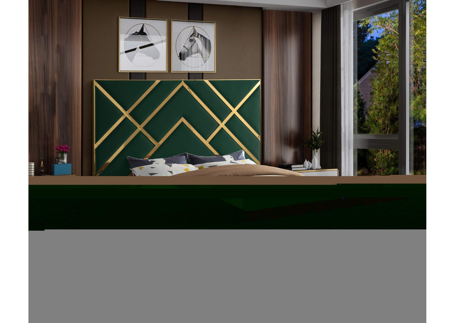 Vector Green Velvet Queen Bed,Meridian Furniture