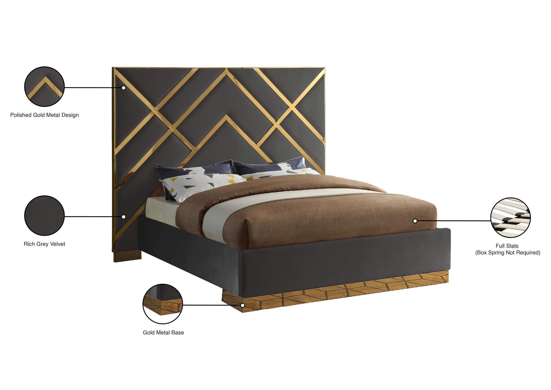 Vector Grey Velvet Queen Bed,Meridian Furniture