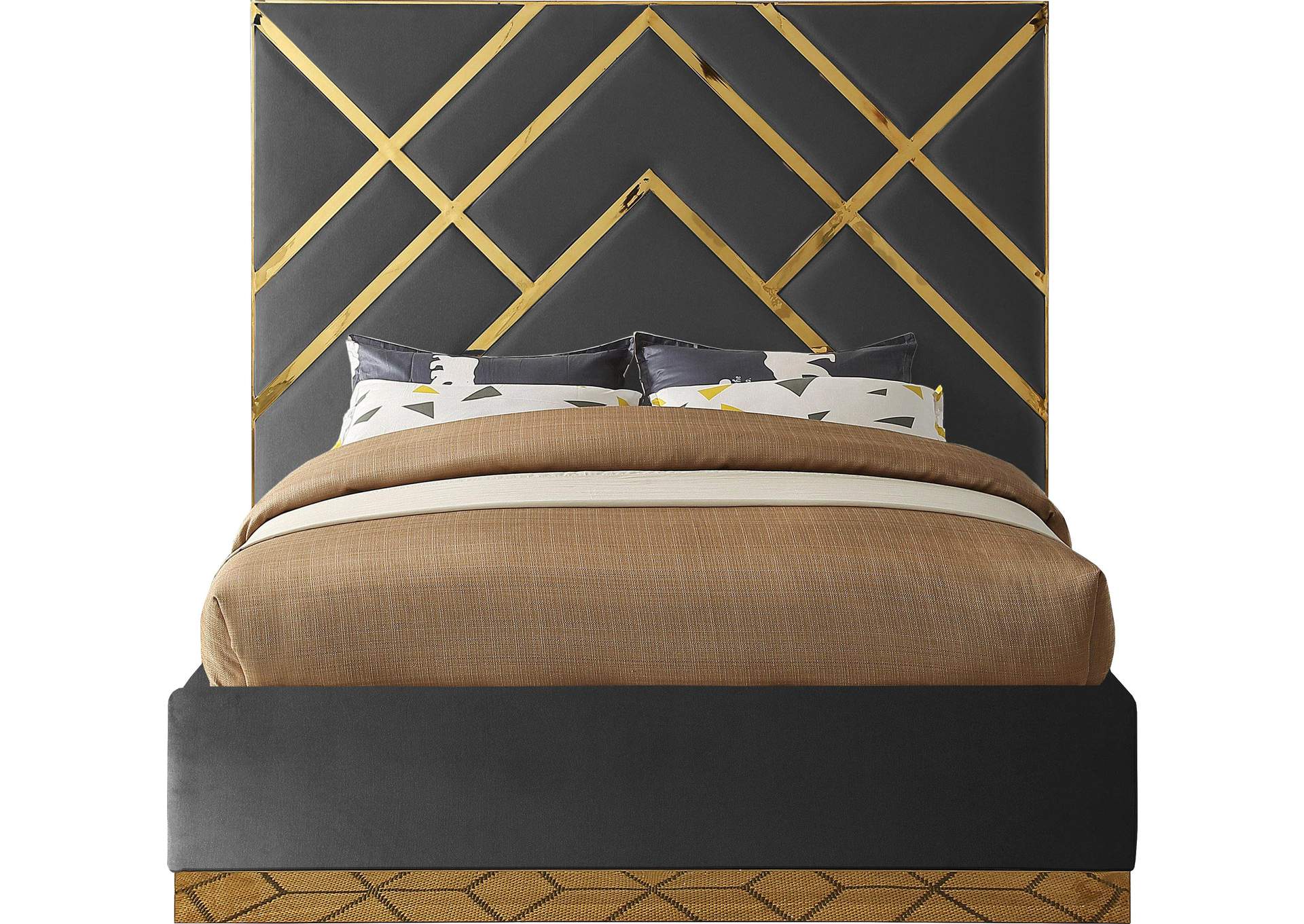 Vector Grey Velvet Queen Bed,Meridian Furniture