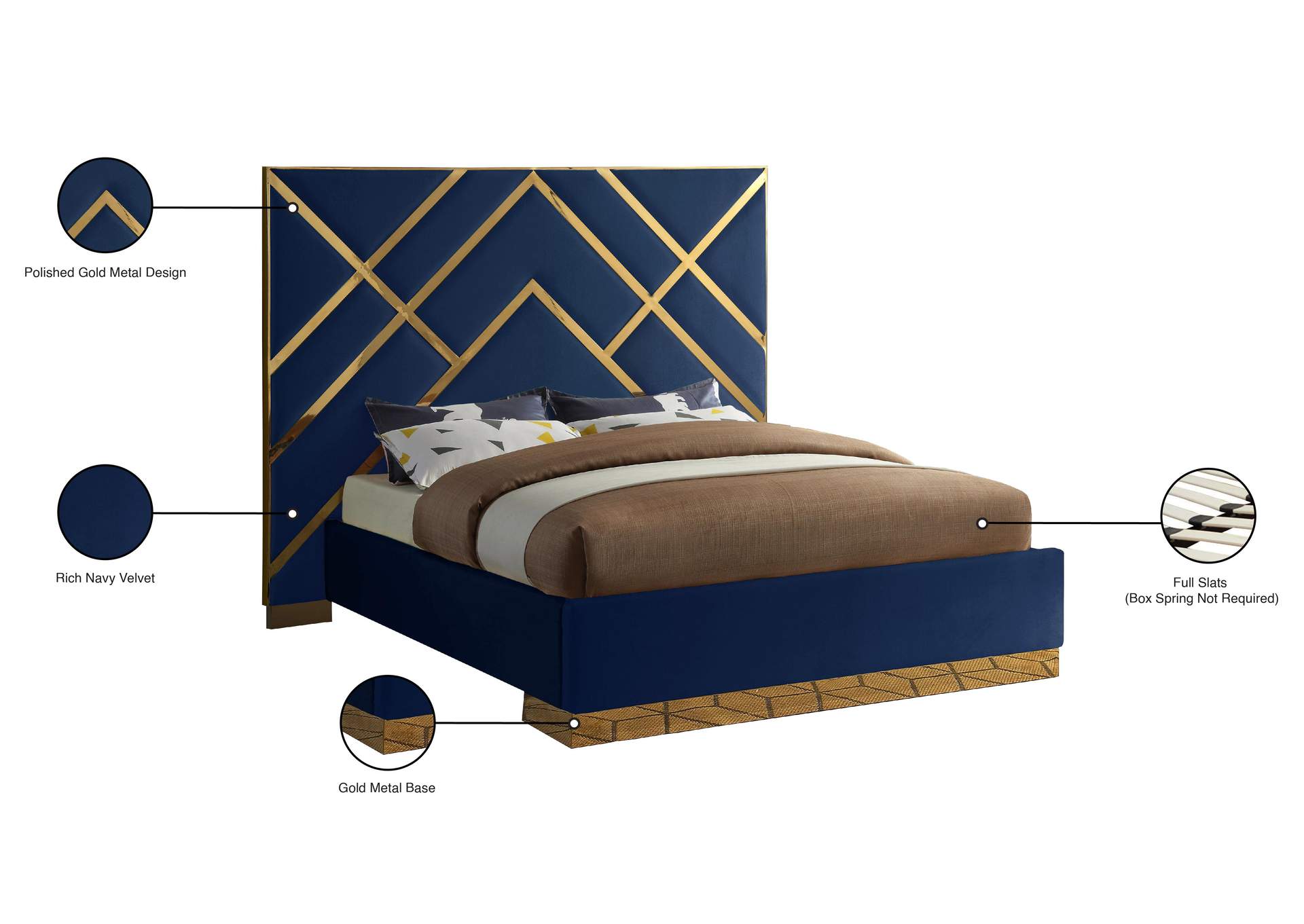 Vector Navy Velvet King Bed,Meridian Furniture