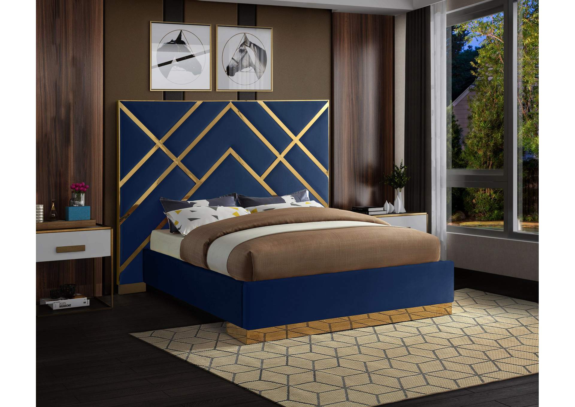 Vector Navy Velvet King Bed,Meridian Furniture