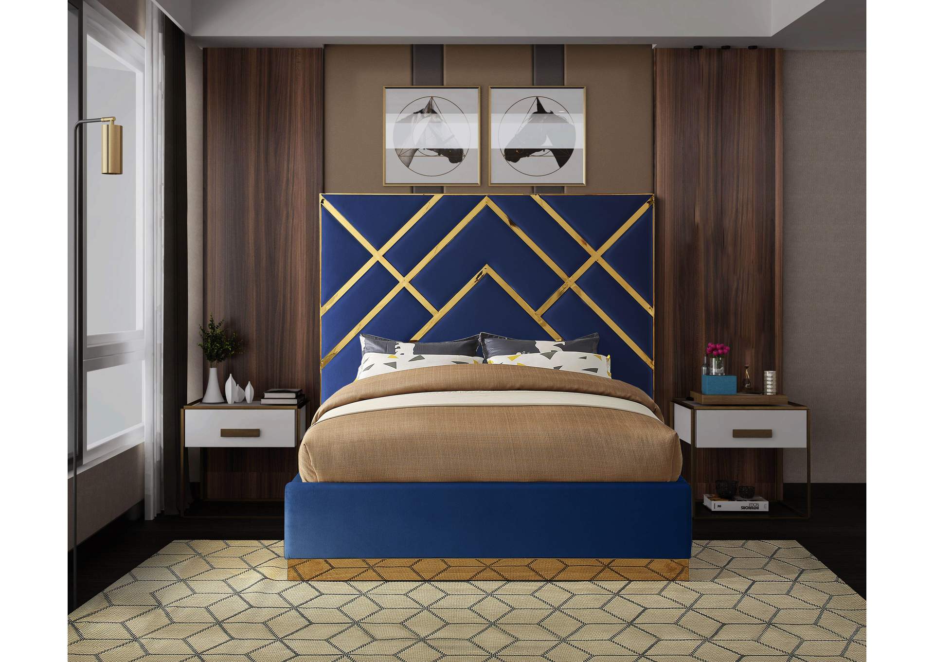 Vector Navy Velvet King Bed,Meridian Furniture