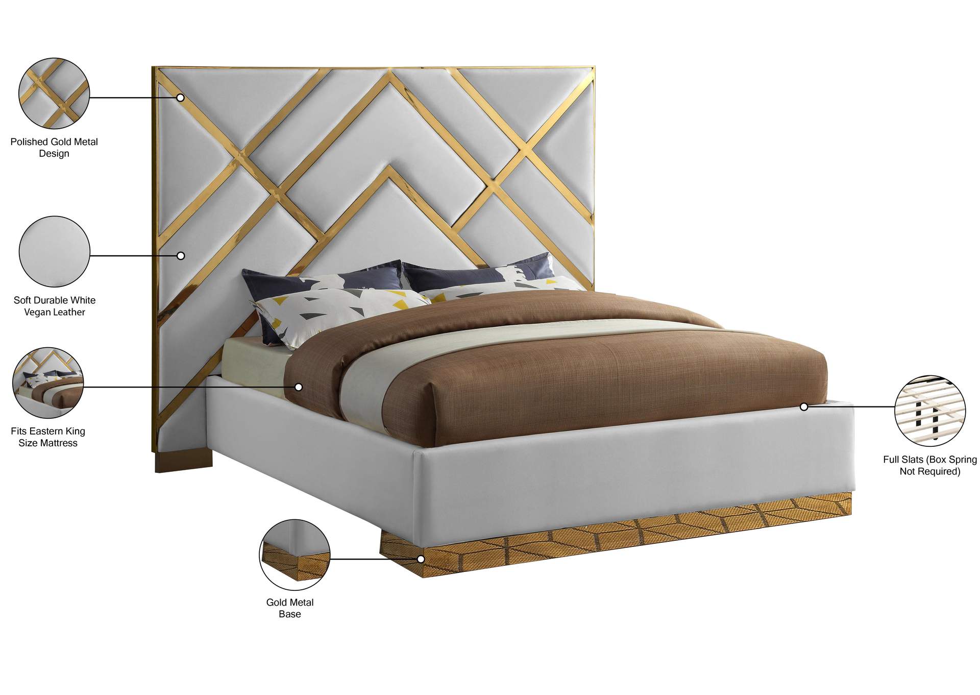 Vector White Faux Leather King Bed,Meridian Furniture
