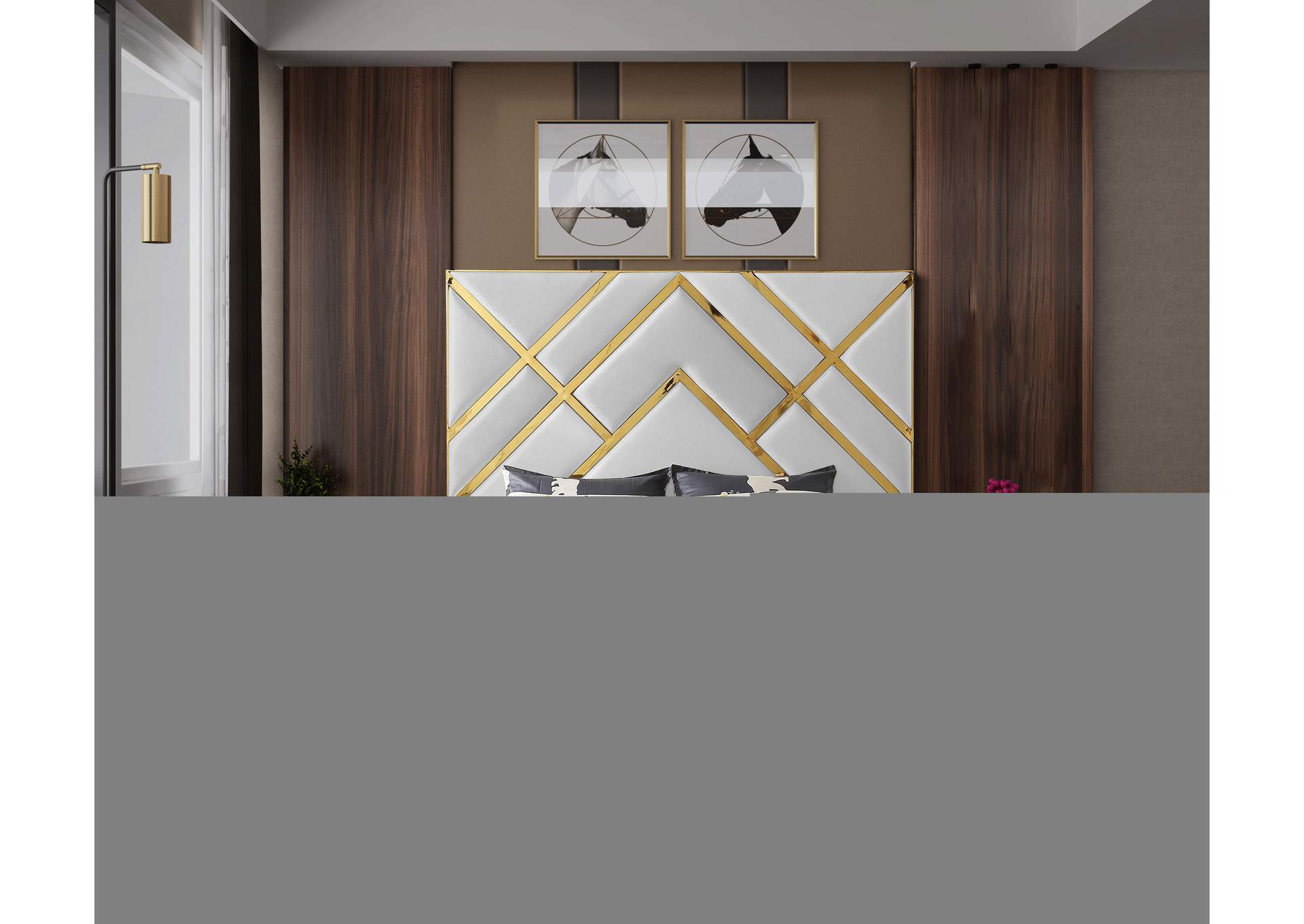 Vector White Faux Leather King Bed,Meridian Furniture