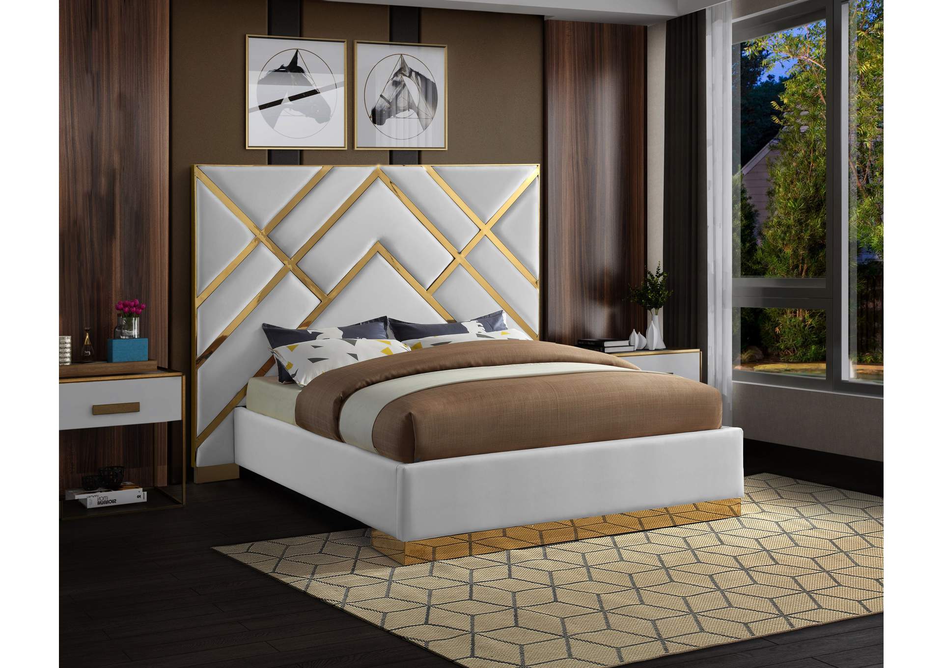 Vector White Faux Leather Queen Bed, Leather Queen Beds