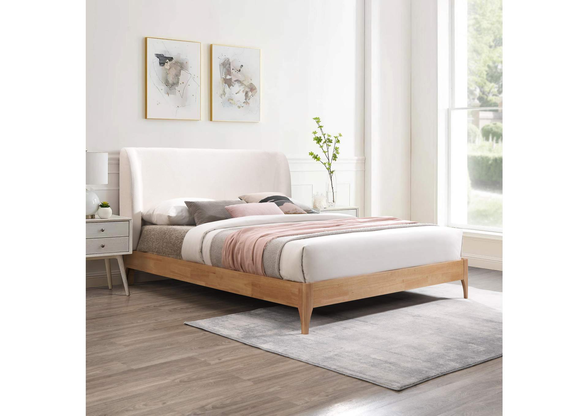 Ventura Cream Polyester Fabric Full Bed,Meridian Furniture