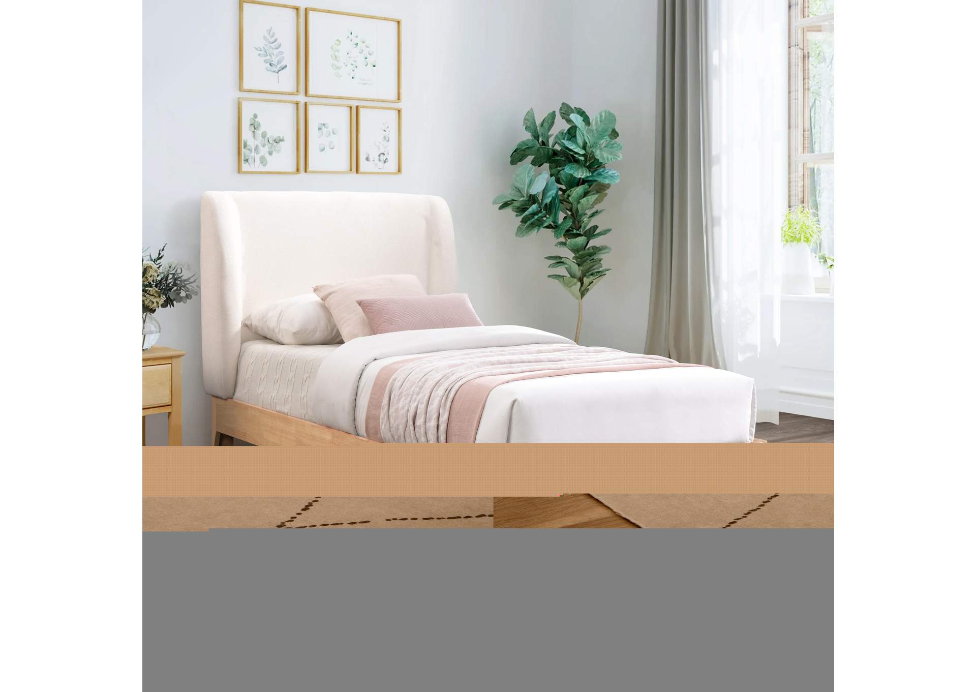 Ventura Cream Polyester Fabric Twin Bed,Meridian Furniture