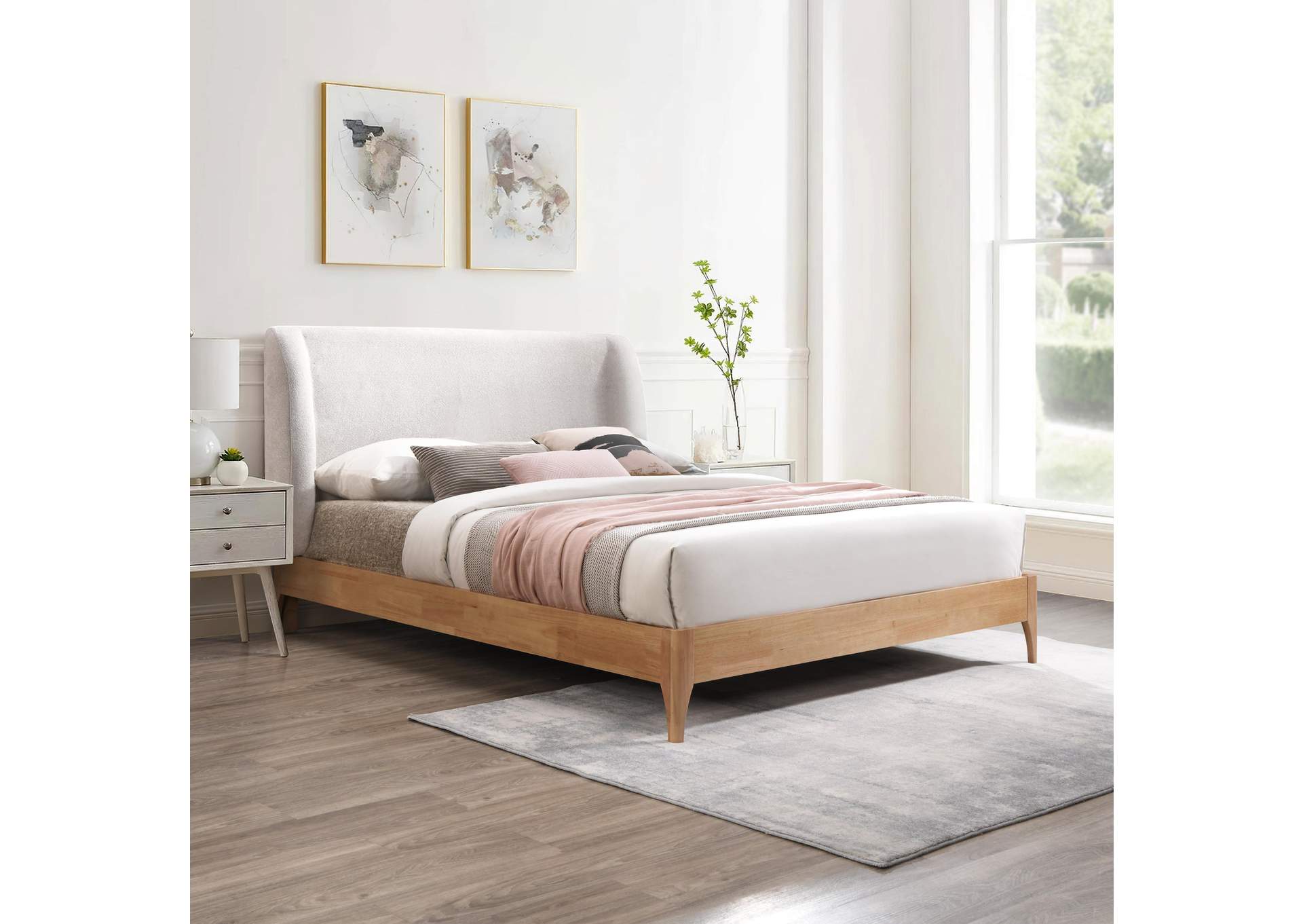 Ventura Grey Polyester Fabric Queen Bed,Meridian Furniture