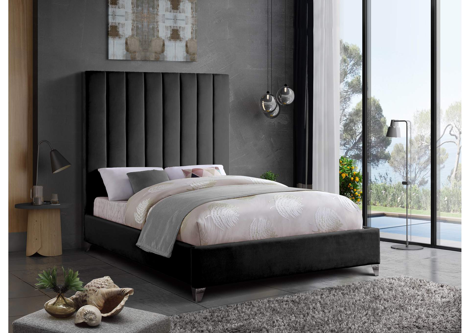 Via Black Velvet Full Bed,Meridian Furniture