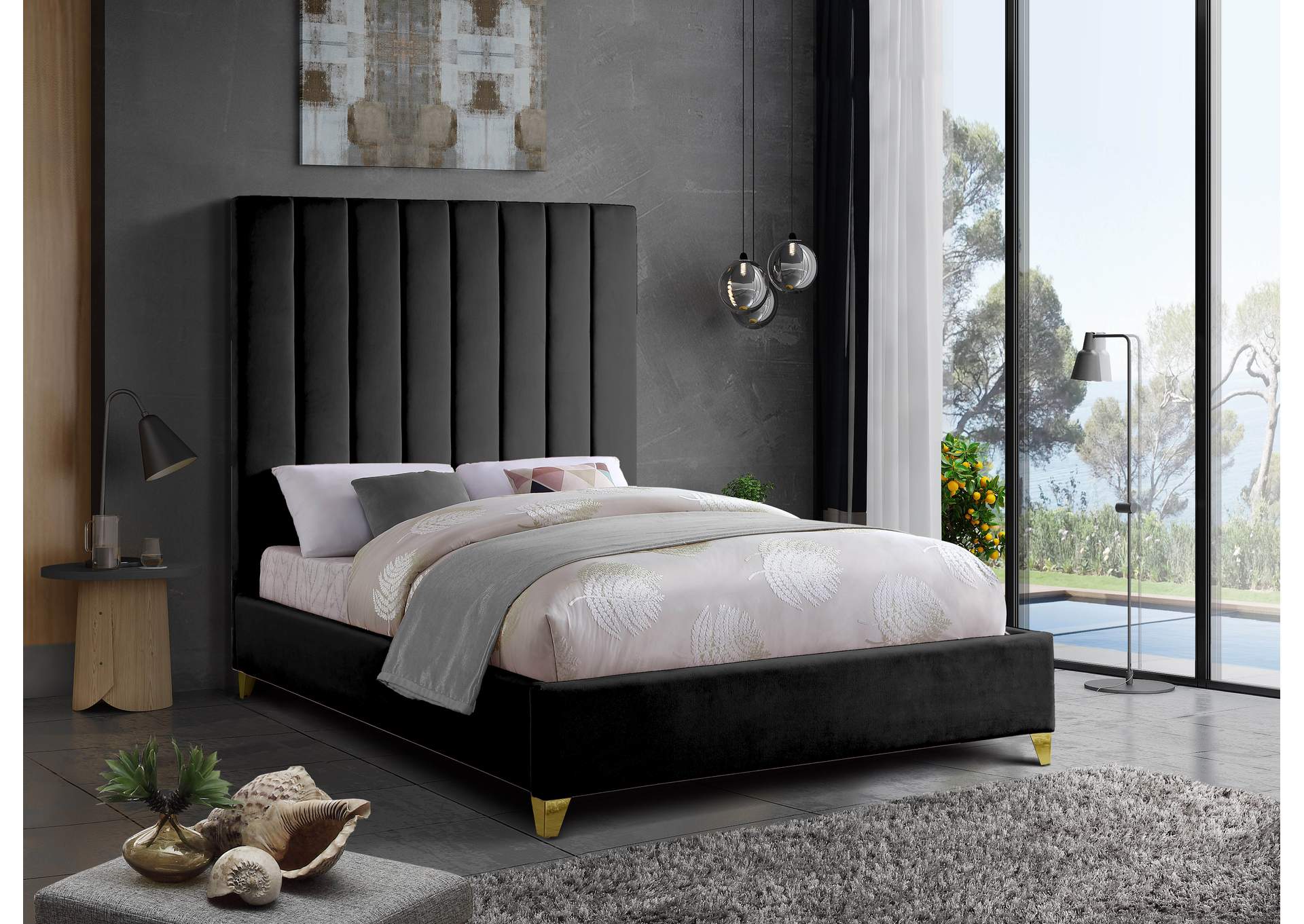 Via Black Velvet Full Bed,Meridian Furniture