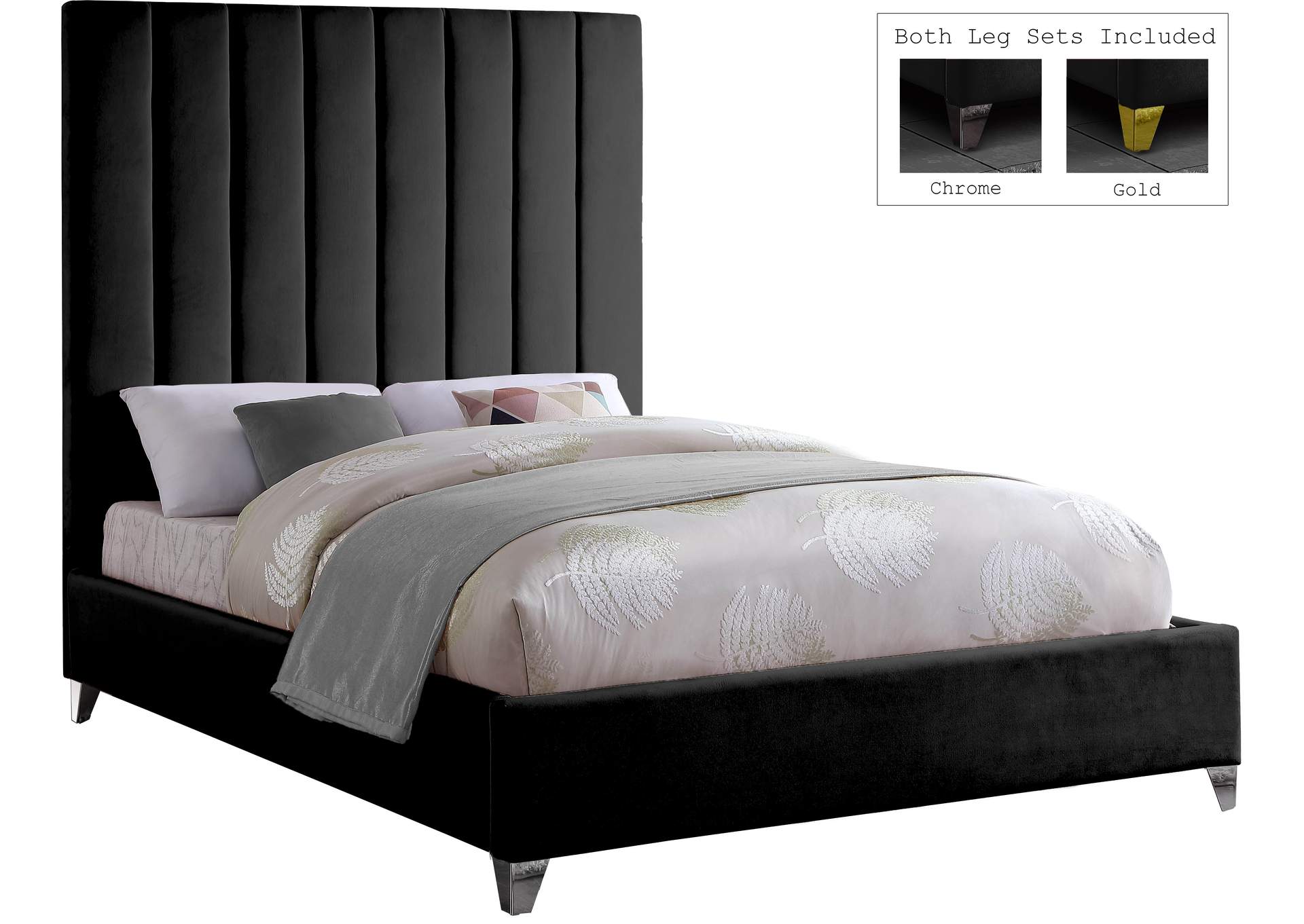 Via Black Velvet King Bed Best, Black Upholstered King Bed