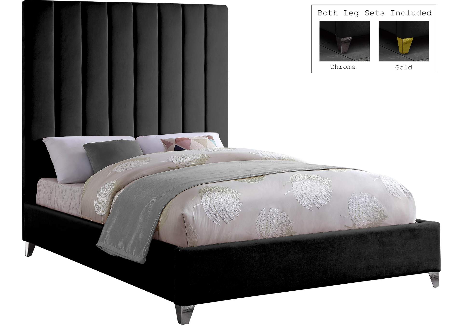 Via Black Velvet King Bed,Meridian Furniture