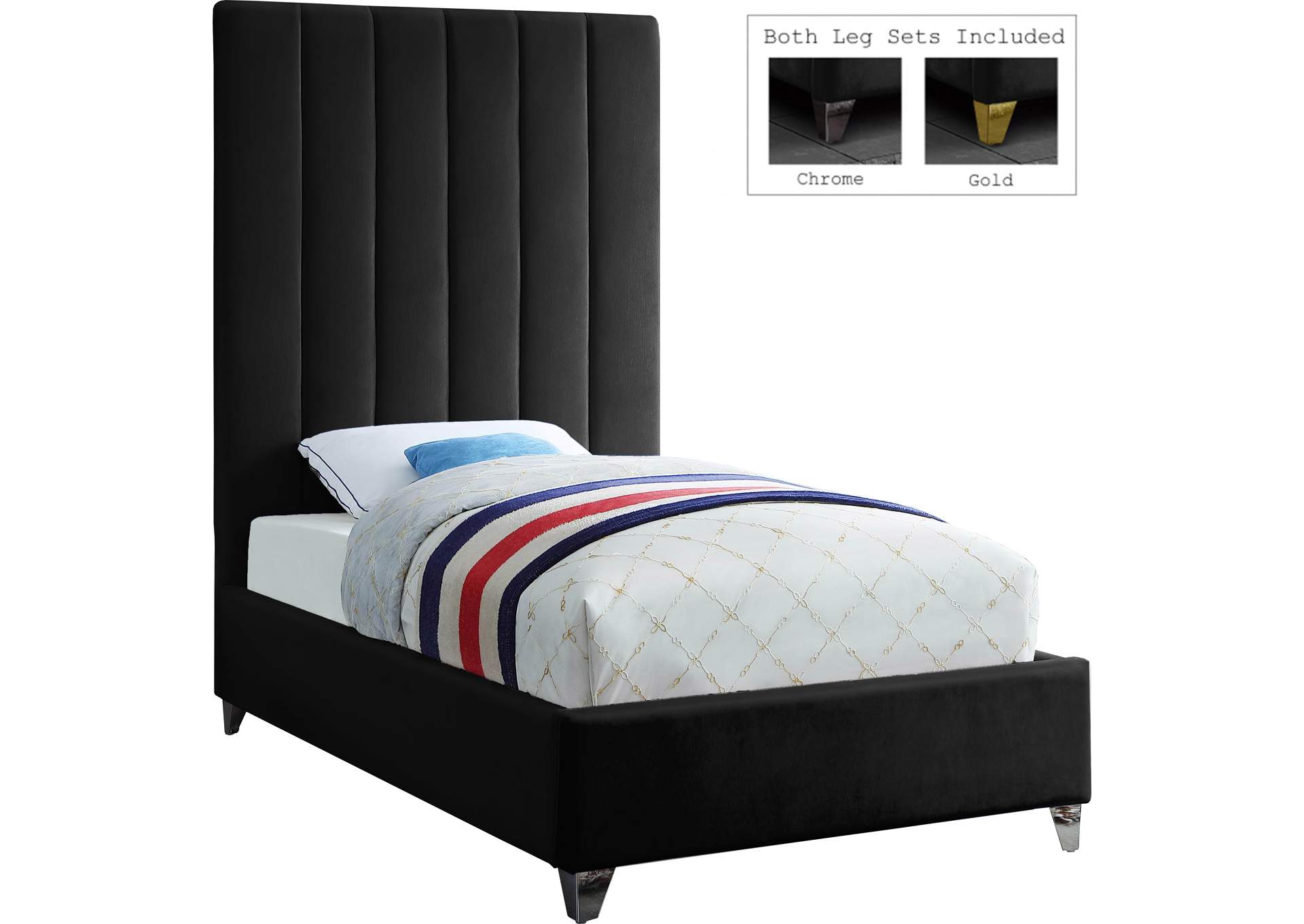 Via Black Velvet Twin Bed,Meridian Furniture