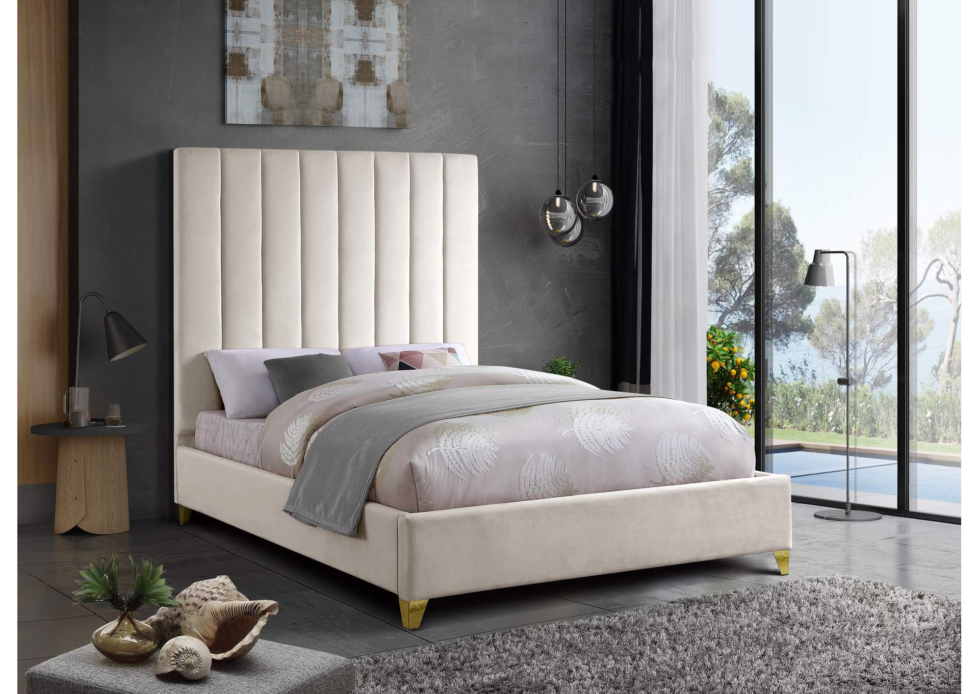 Via Cream Velvet Full Bed,Meridian Furniture