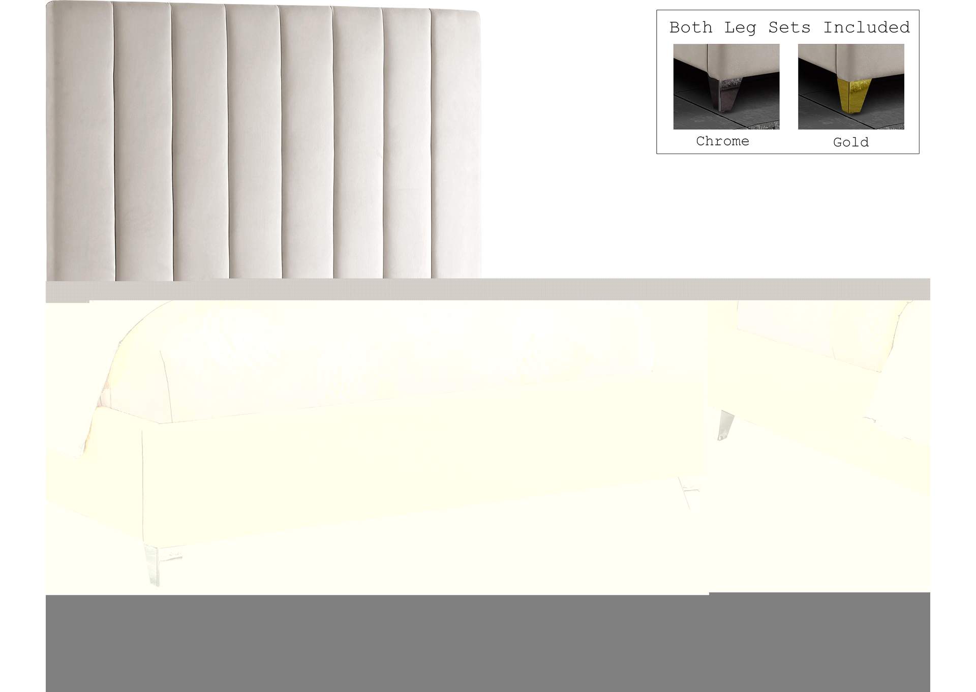 Via Cream Velvet Queen Bed,Meridian Furniture