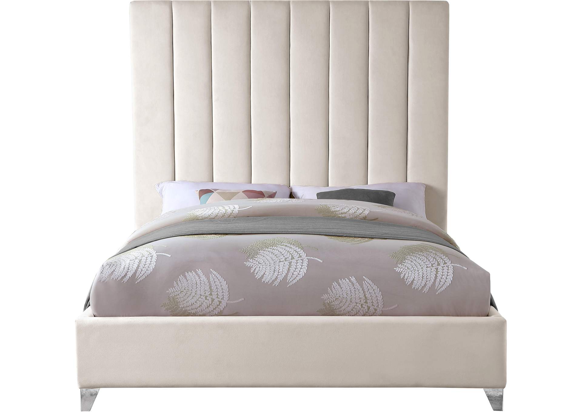 Via Cream Velvet Queen Bed,Meridian Furniture