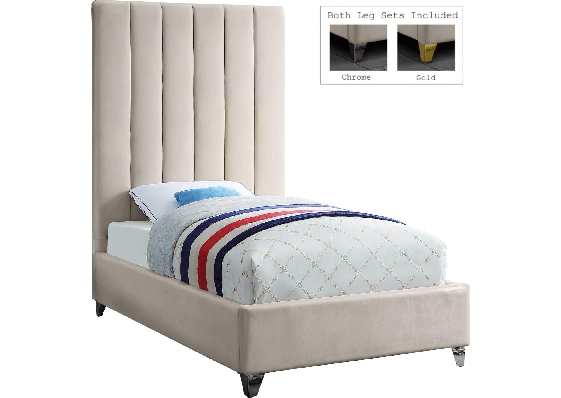 Via Cream Velvet Twin Bed,Meridian Furniture