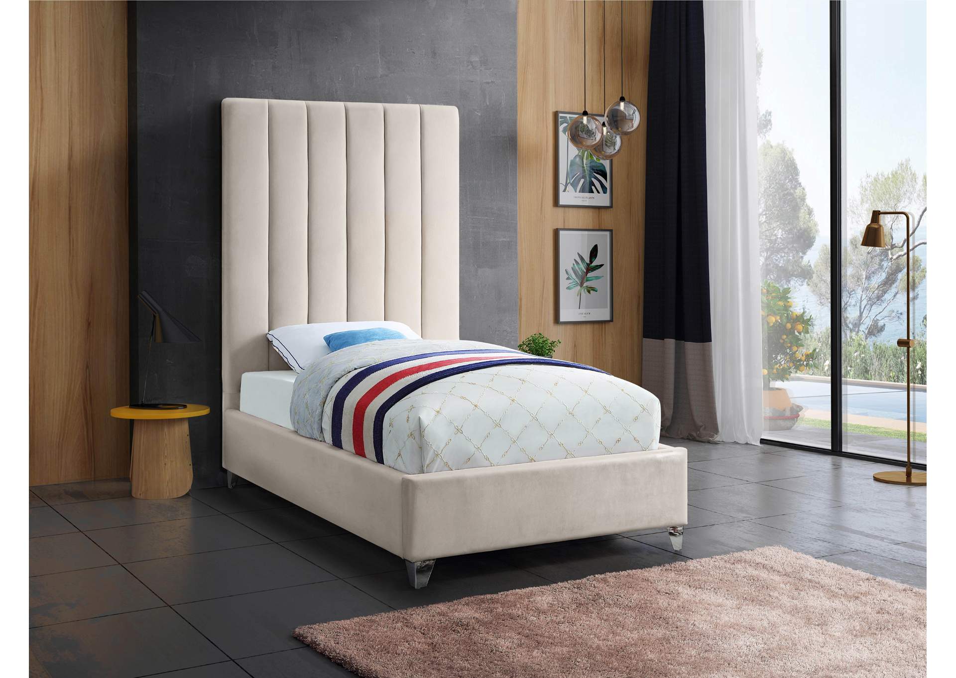 Via Cream Velvet Twin Bed,Meridian Furniture