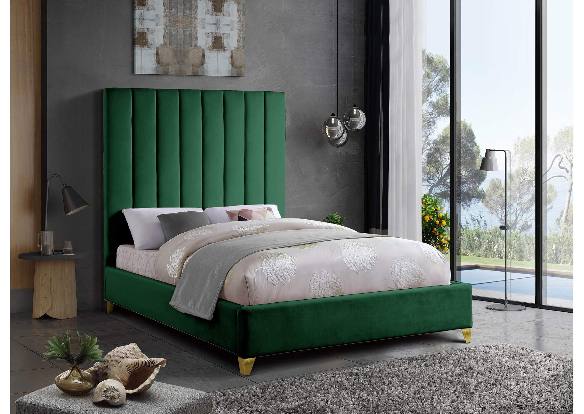 Via Green Velvet Full Bed,Meridian Furniture