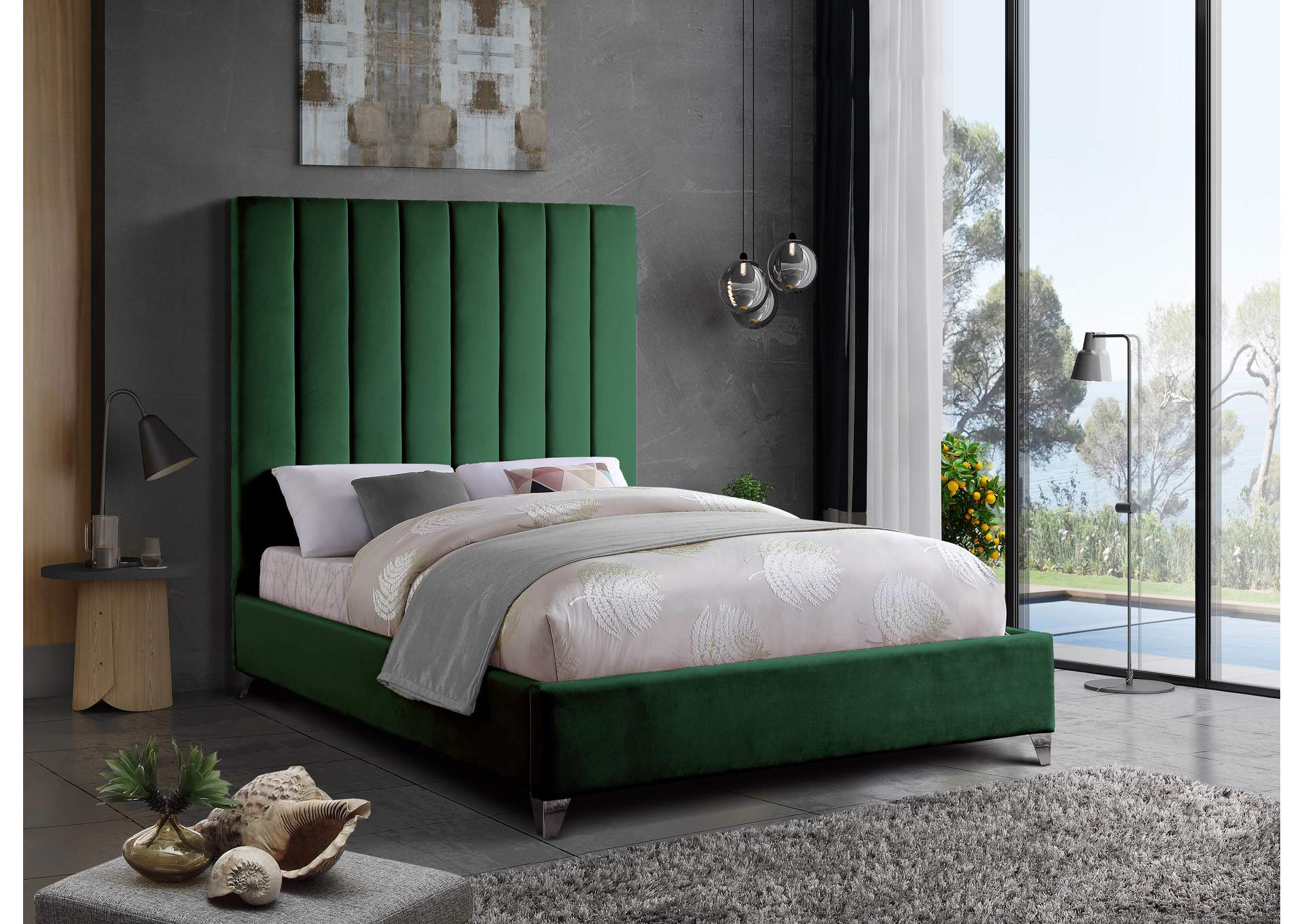 Via Green Velvet King Bed,Meridian Furniture
