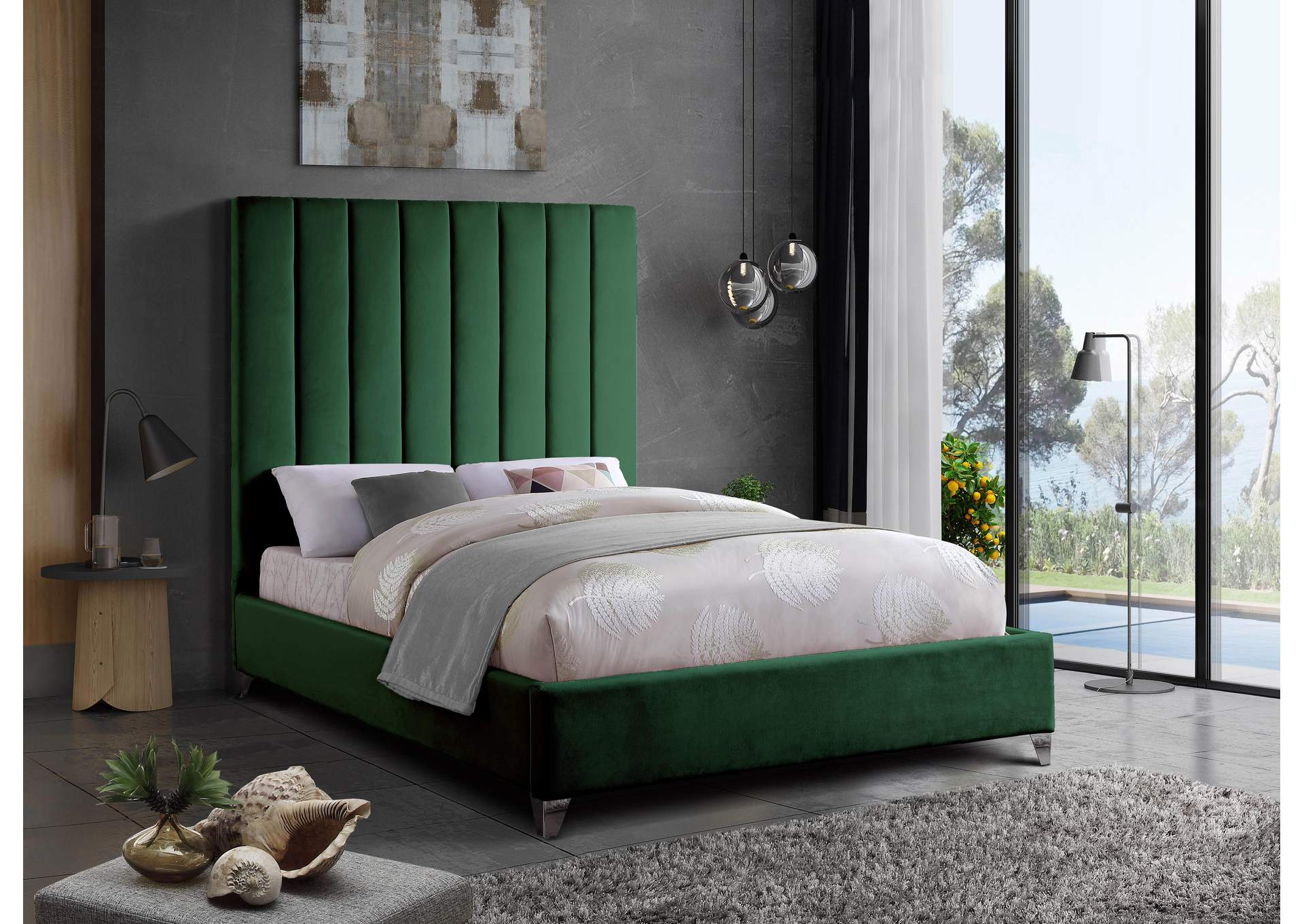 Via Green Velvet King Bed,Meridian Furniture