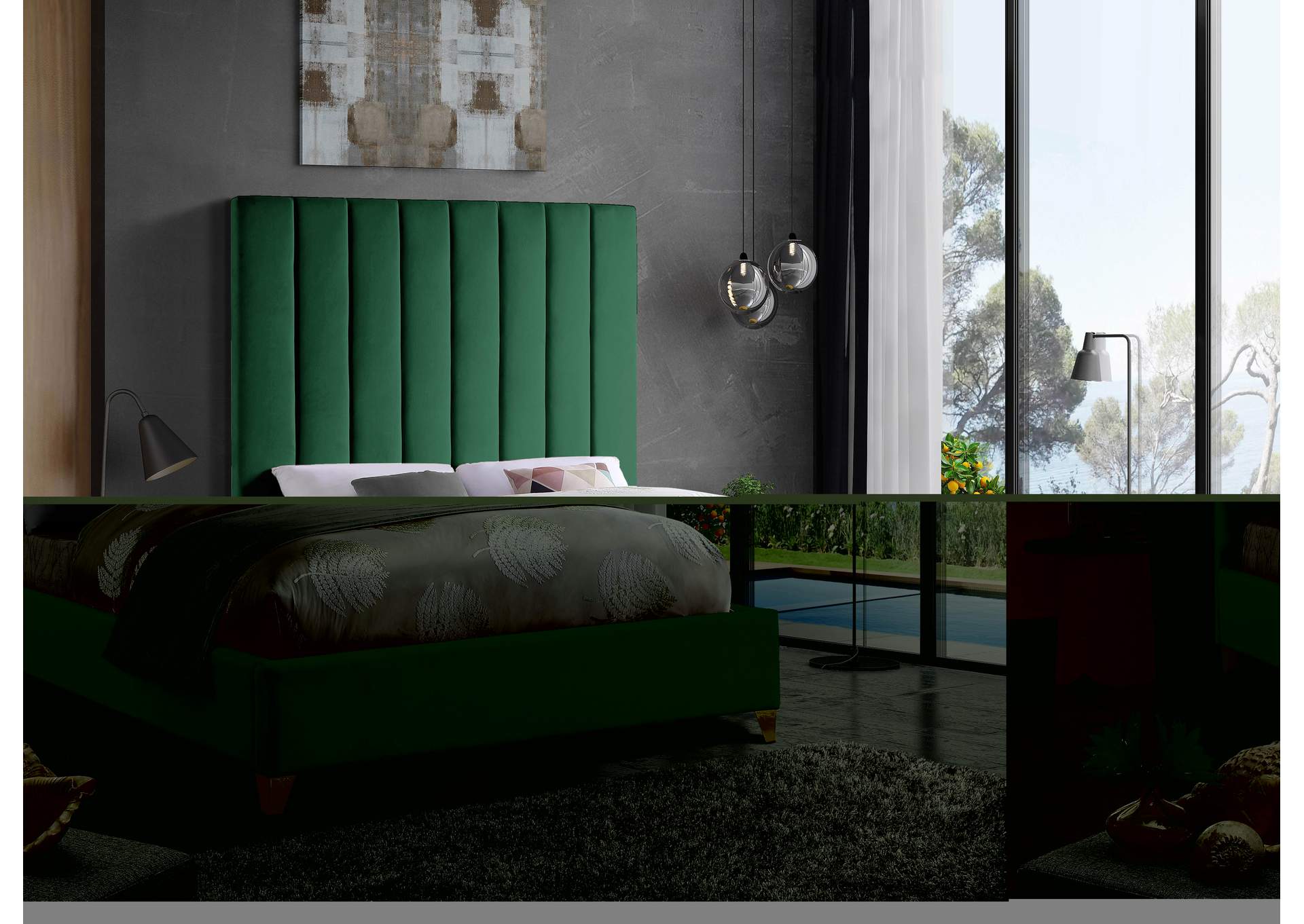 Via Green Velvet King Bed,Meridian Furniture