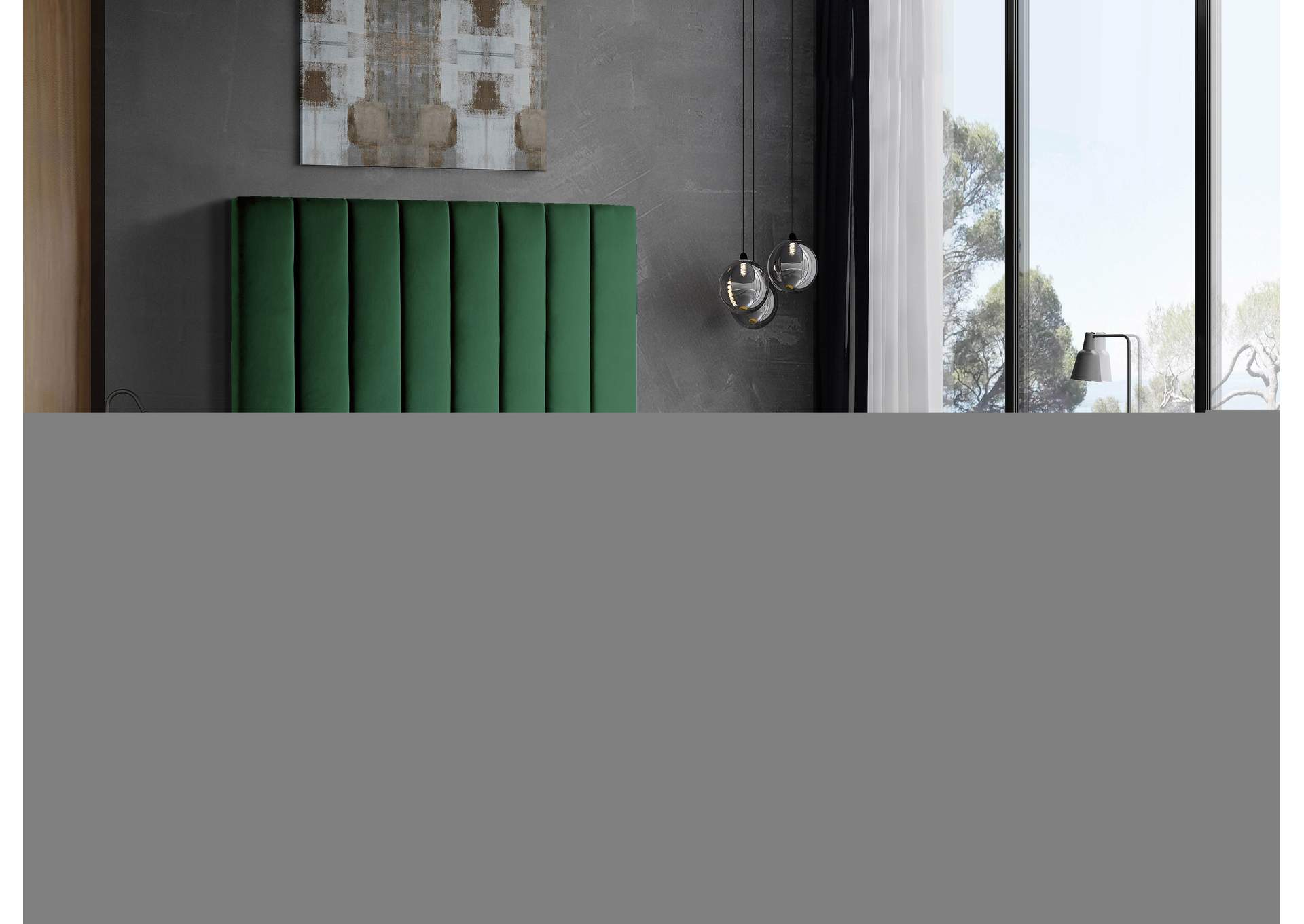 Via Green Velvet Queen Bed,Meridian Furniture