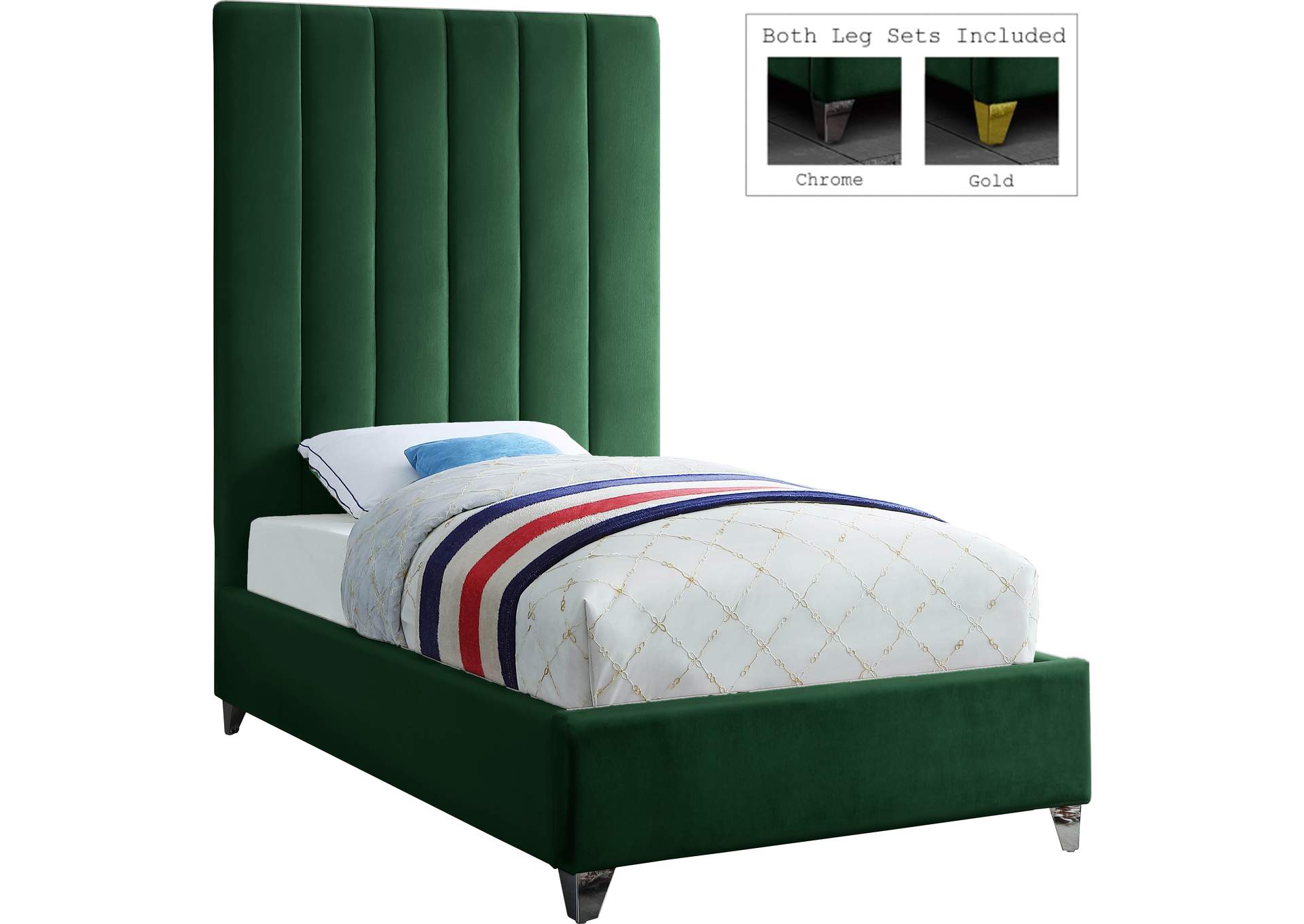 Via Green Velvet Twin Bed,Meridian Furniture