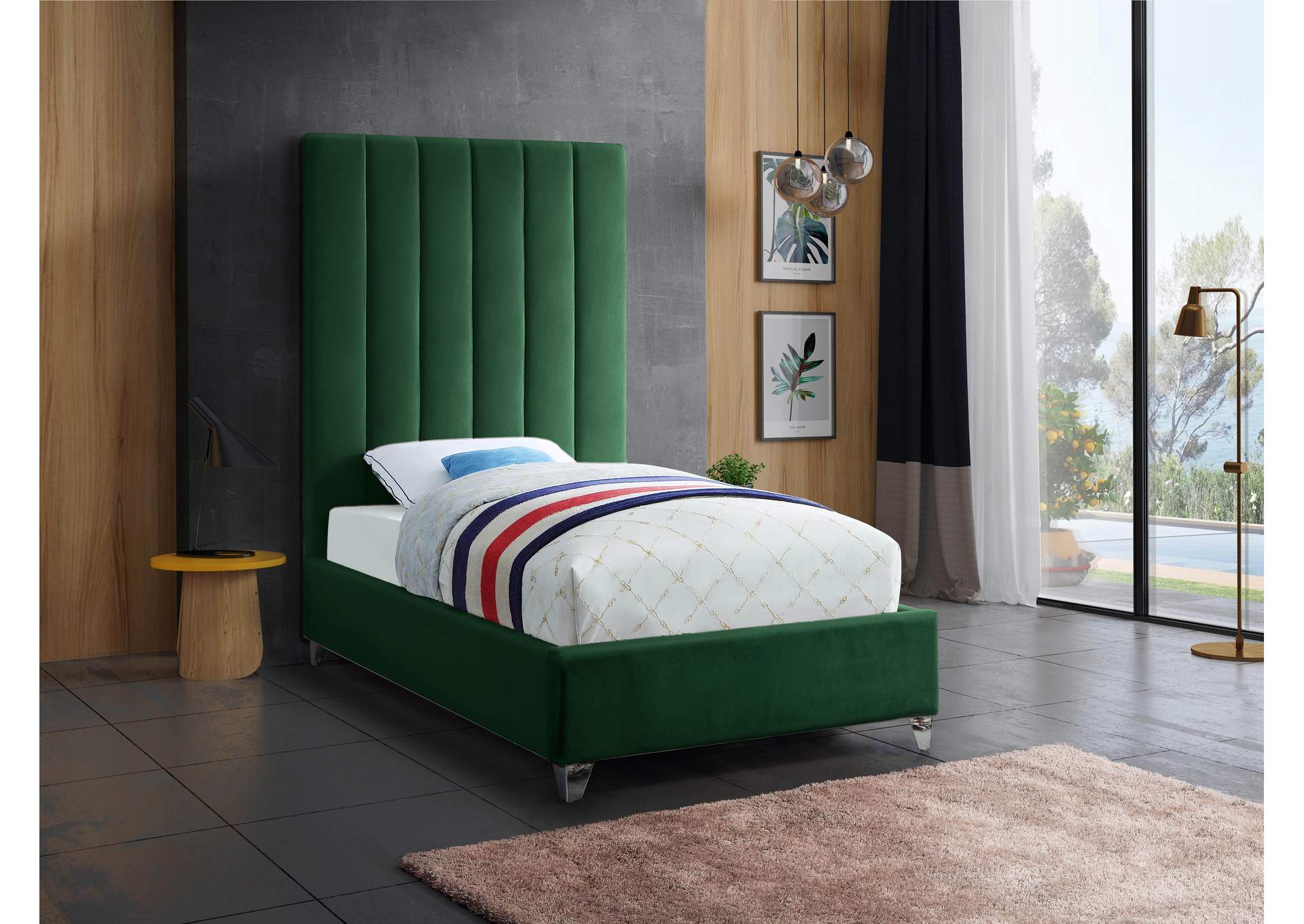 Via Green Velvet Twin Bed,Meridian Furniture